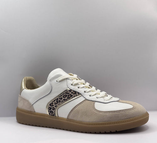 Bridge Dames Retro Sneaker Wit — Suède & Luipaardprint