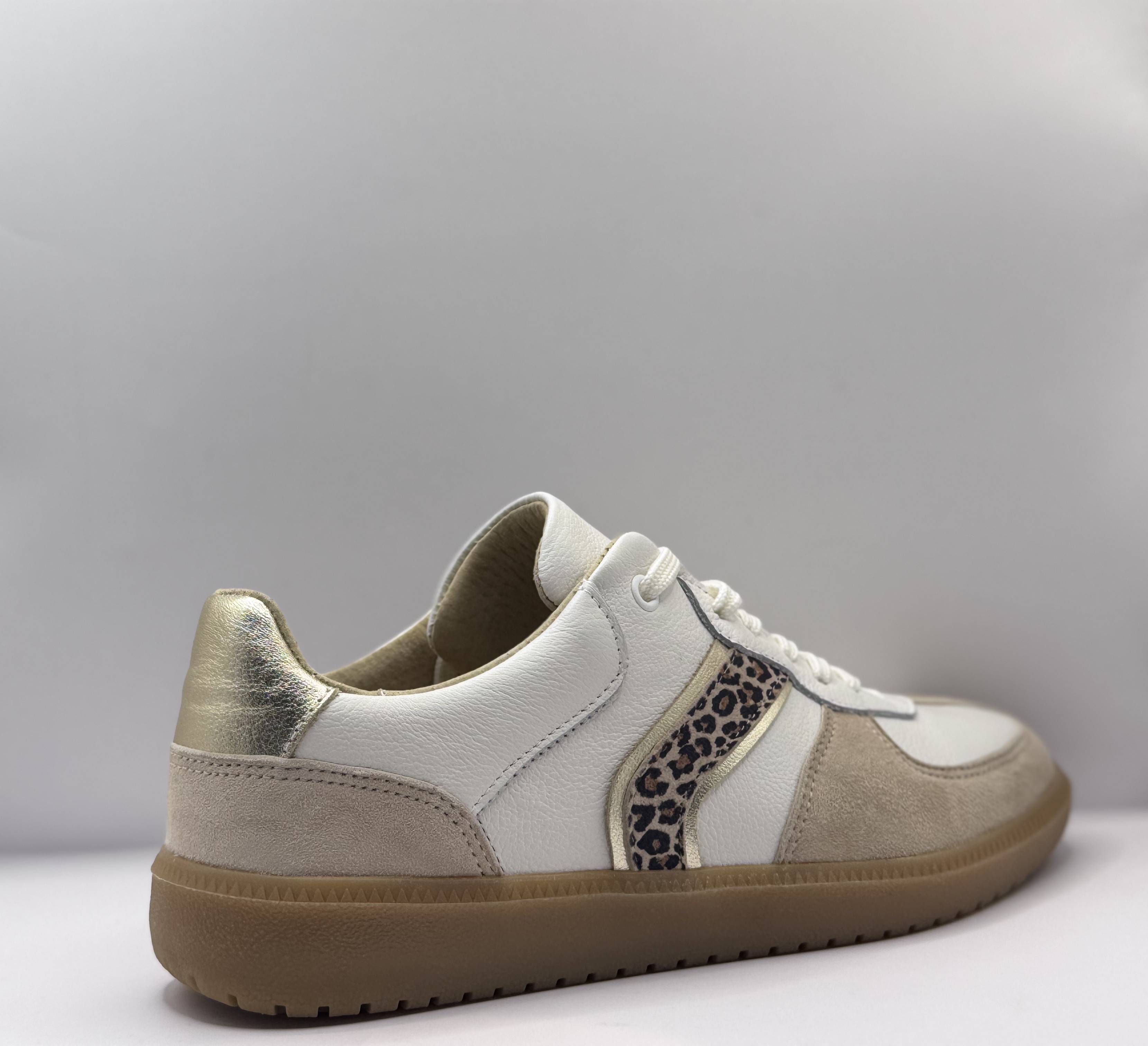 Bridge Dames Retro Sneaker Wit — Suède & Luipaardprint