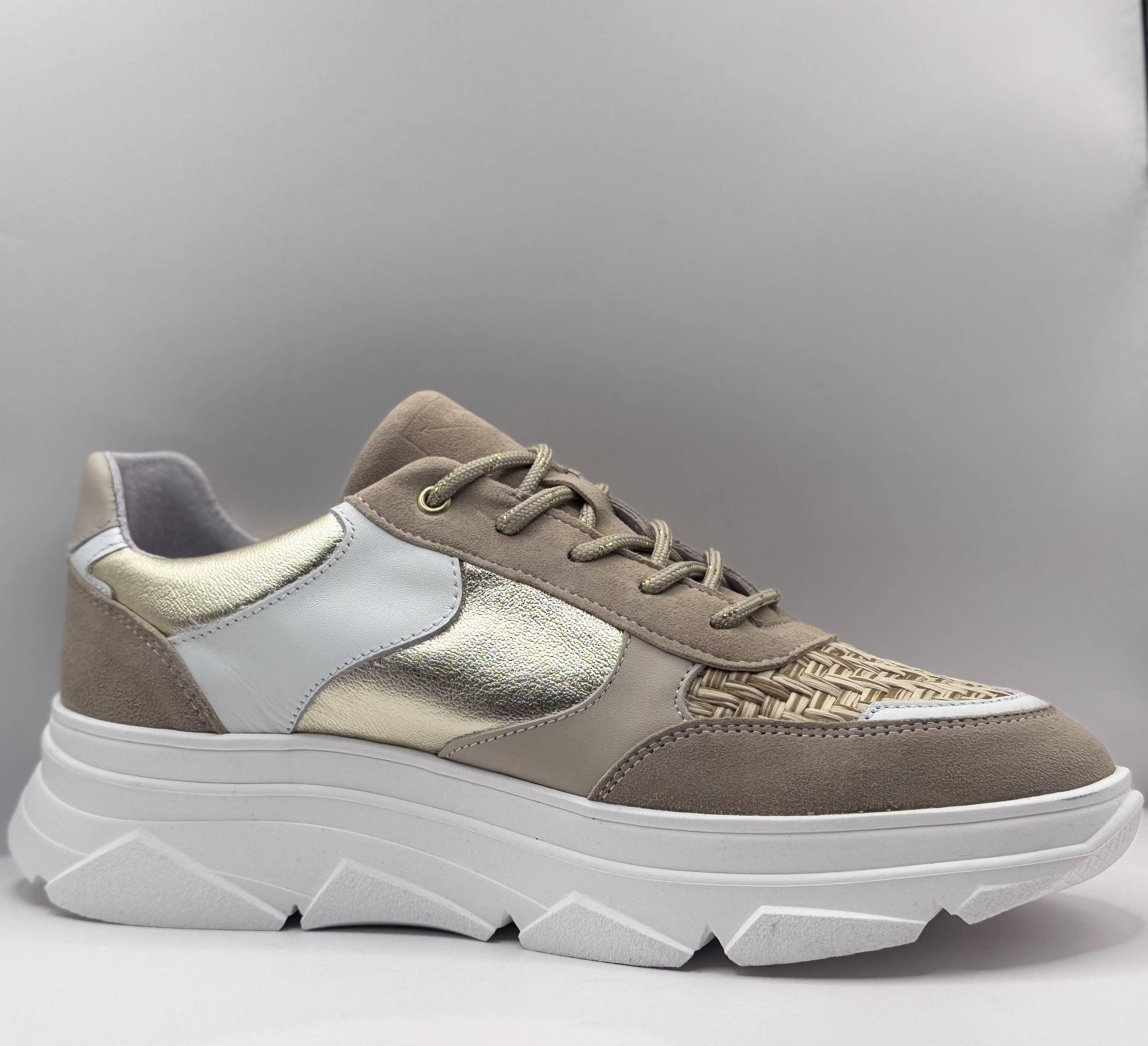 Bridge Dames Sneaker Taupe — Platform | Suède & Goud