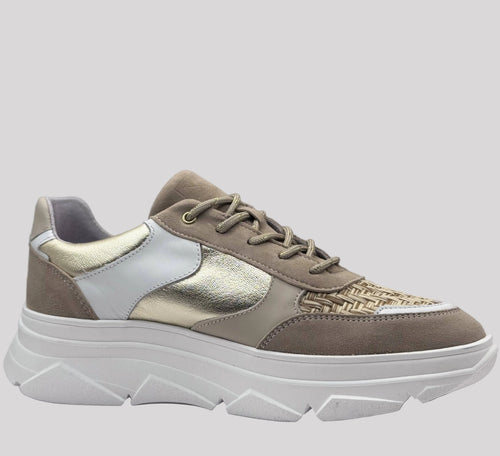 Bridge Dames Sneaker Taupe — Platform | Suède & Goud
