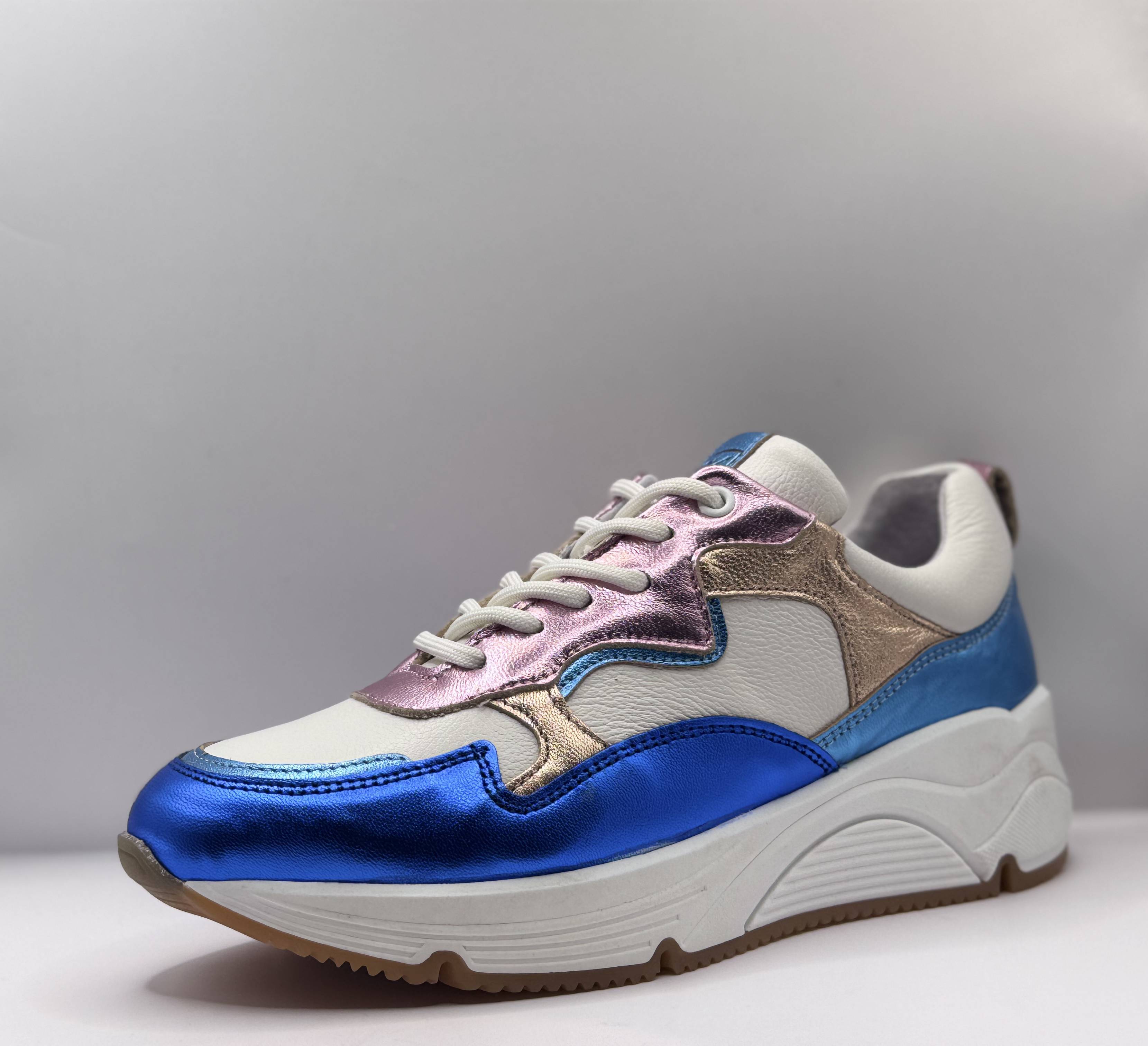 Bridge Dames Sneaker Wit — Platform | Blauw & Metallic