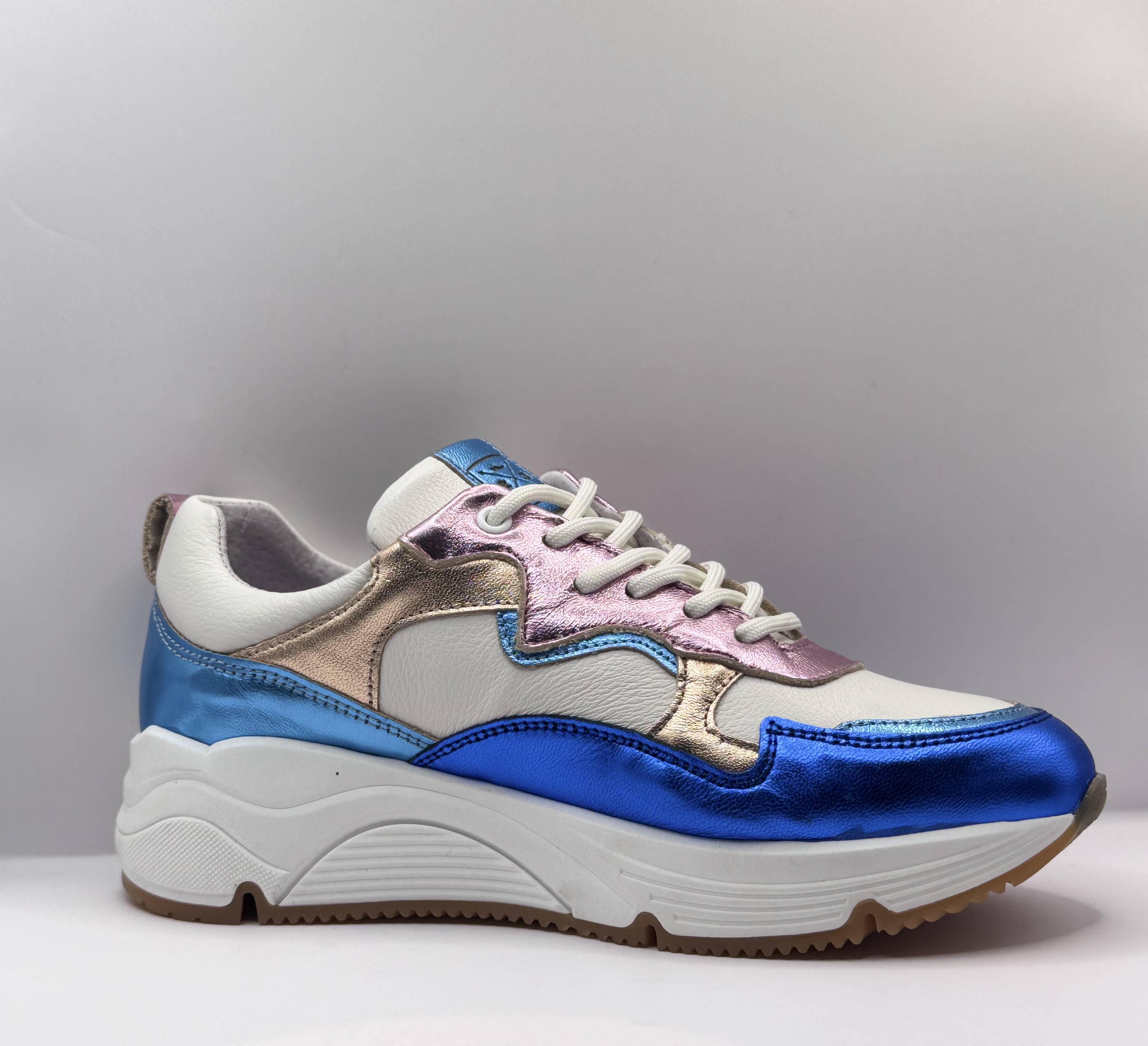 Bridge Dames Sneaker Wit — Platform | Blauw & Metallic