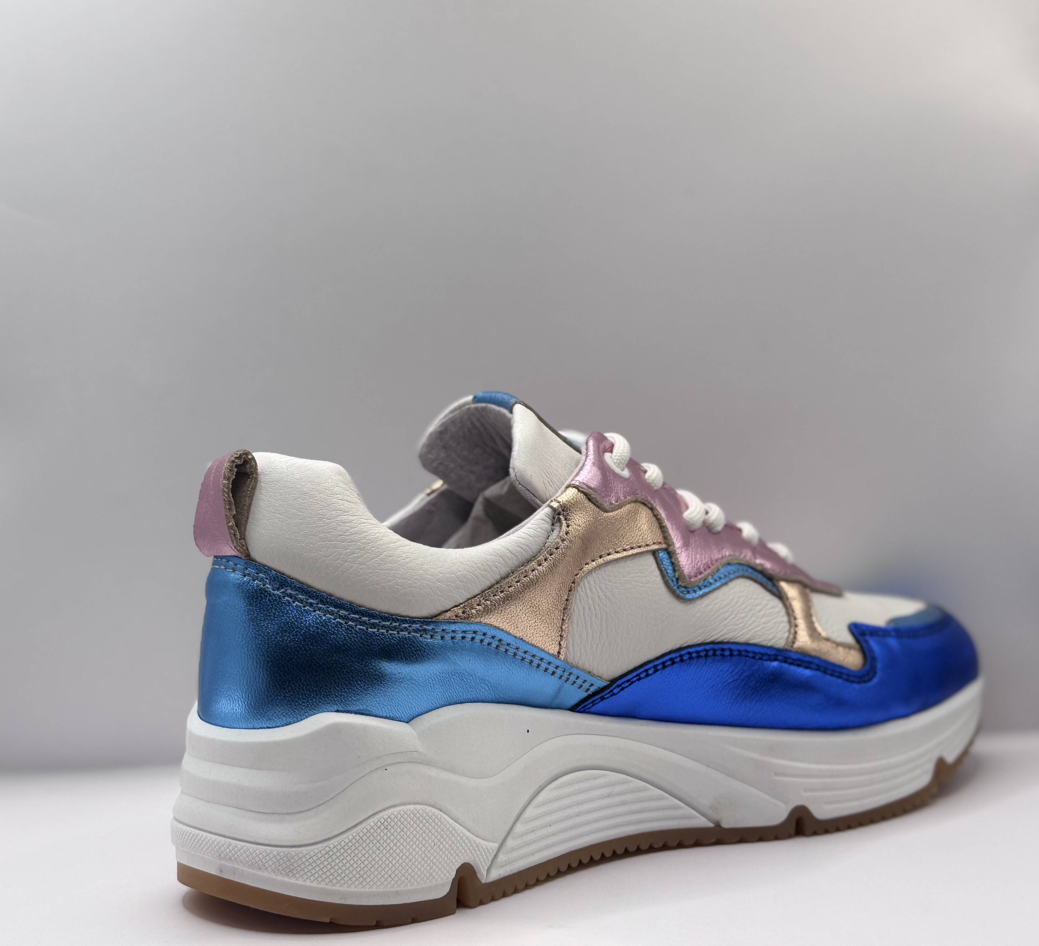 Bridge Dames Sneaker Wit — Platform | Blauw & Metallic
