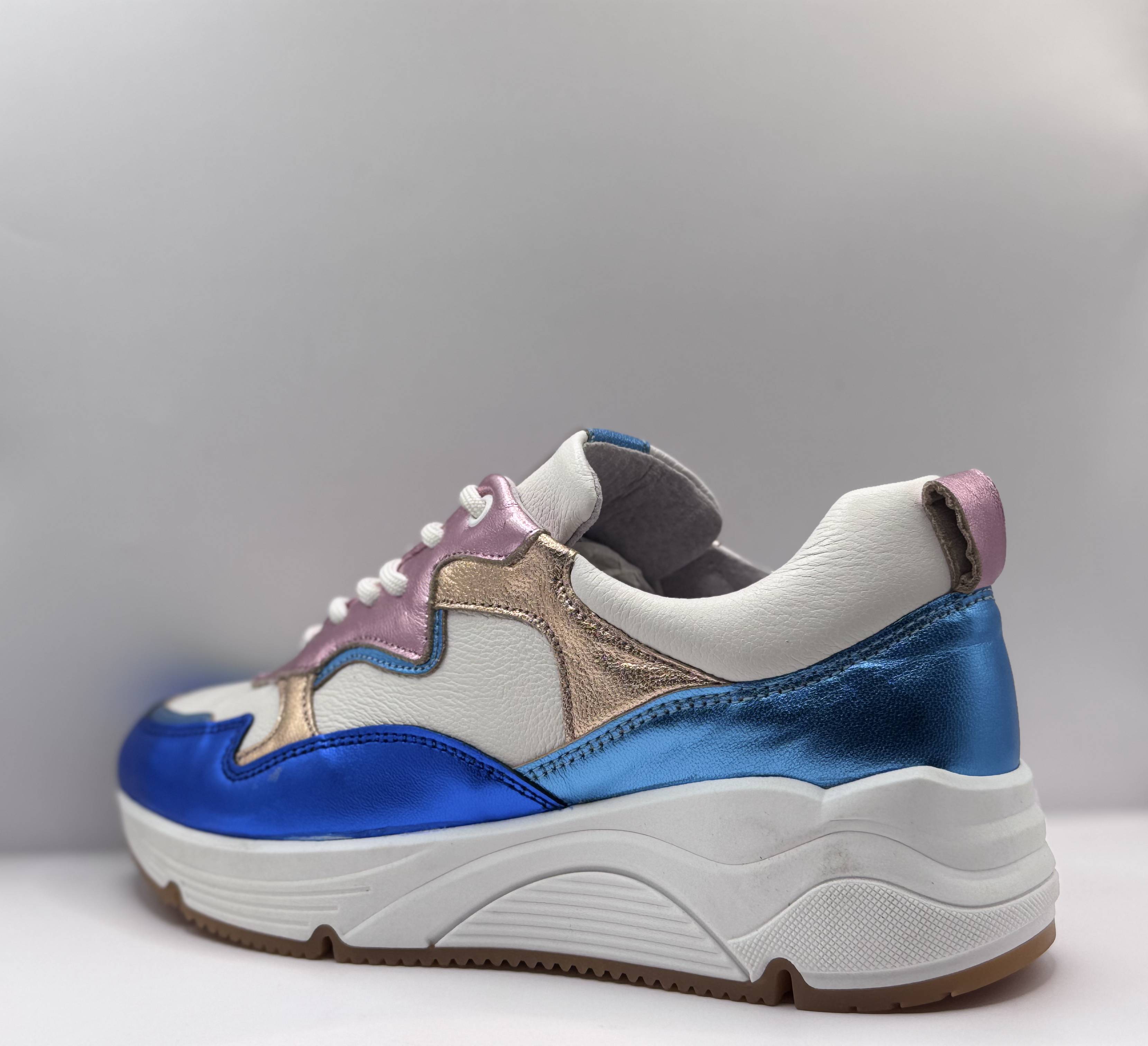 Bridge Dames Sneaker Wit — Platform | Blauw & Metallic