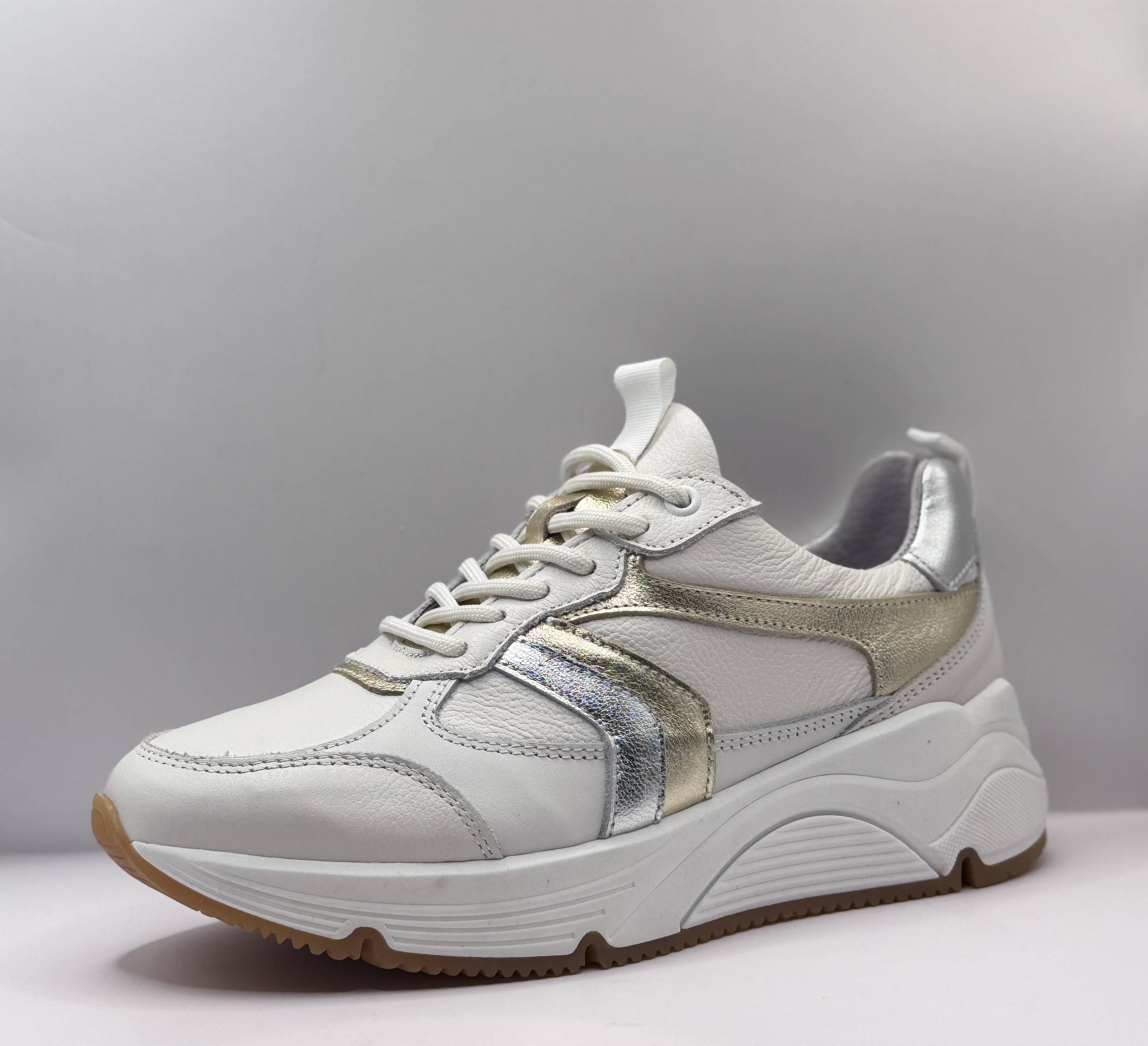 Bridge Dames Sneaker Wit — Platform | Leer met Goud & Zilver