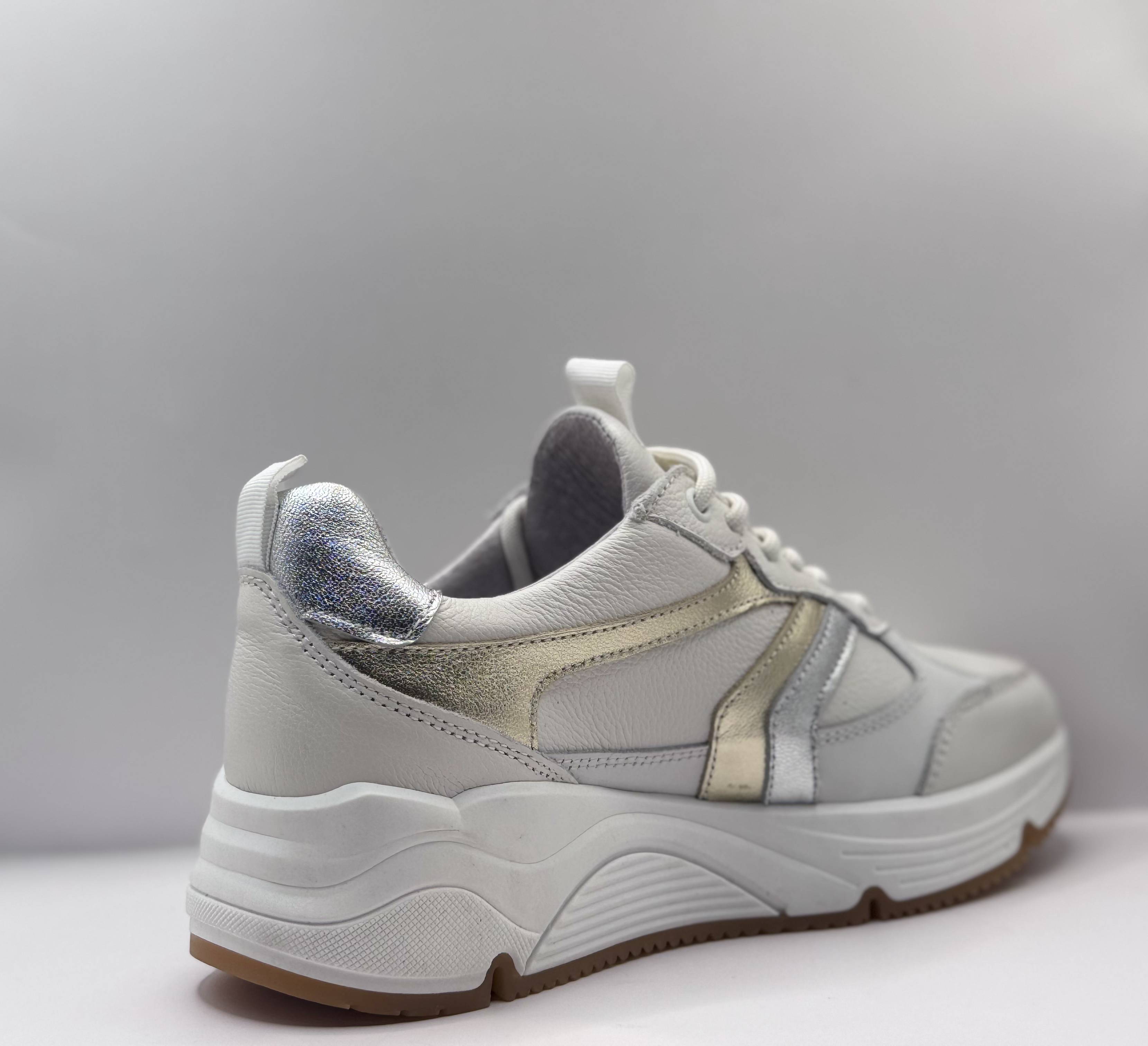 Bridge Dames Sneaker Wit — Platform | Leer met Goud & Zilver