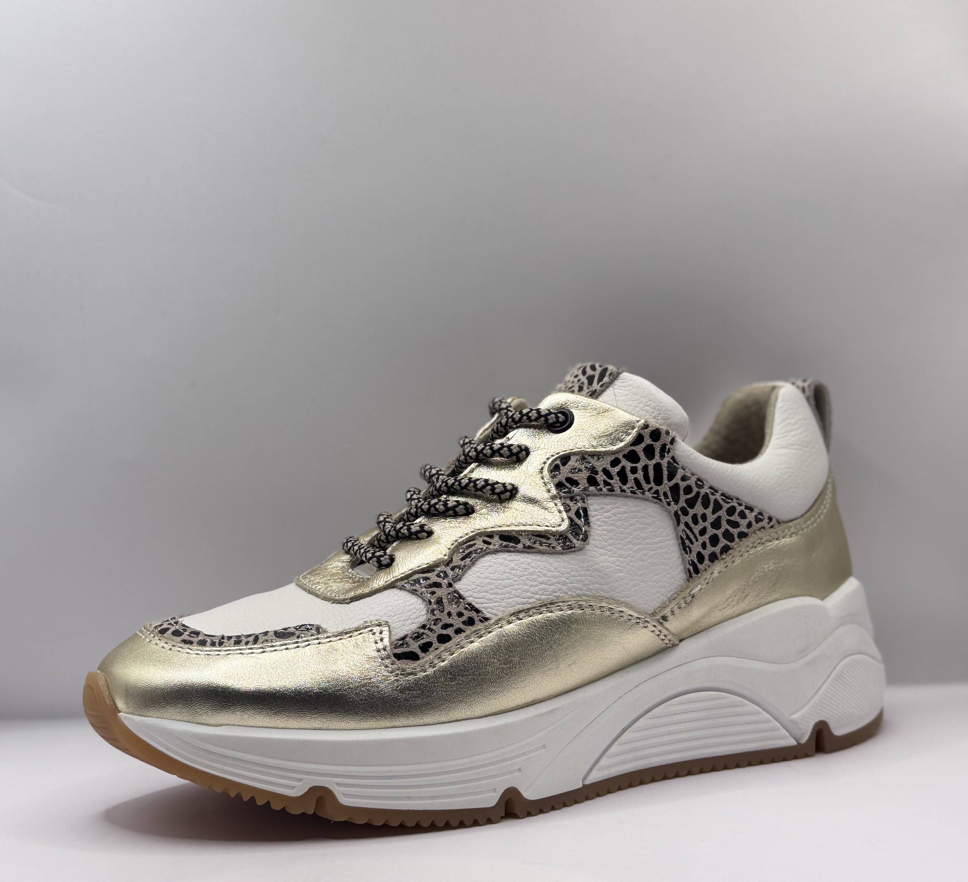 Bridge Dames Sneaker Wit — Platform | Goud & Dierenprint