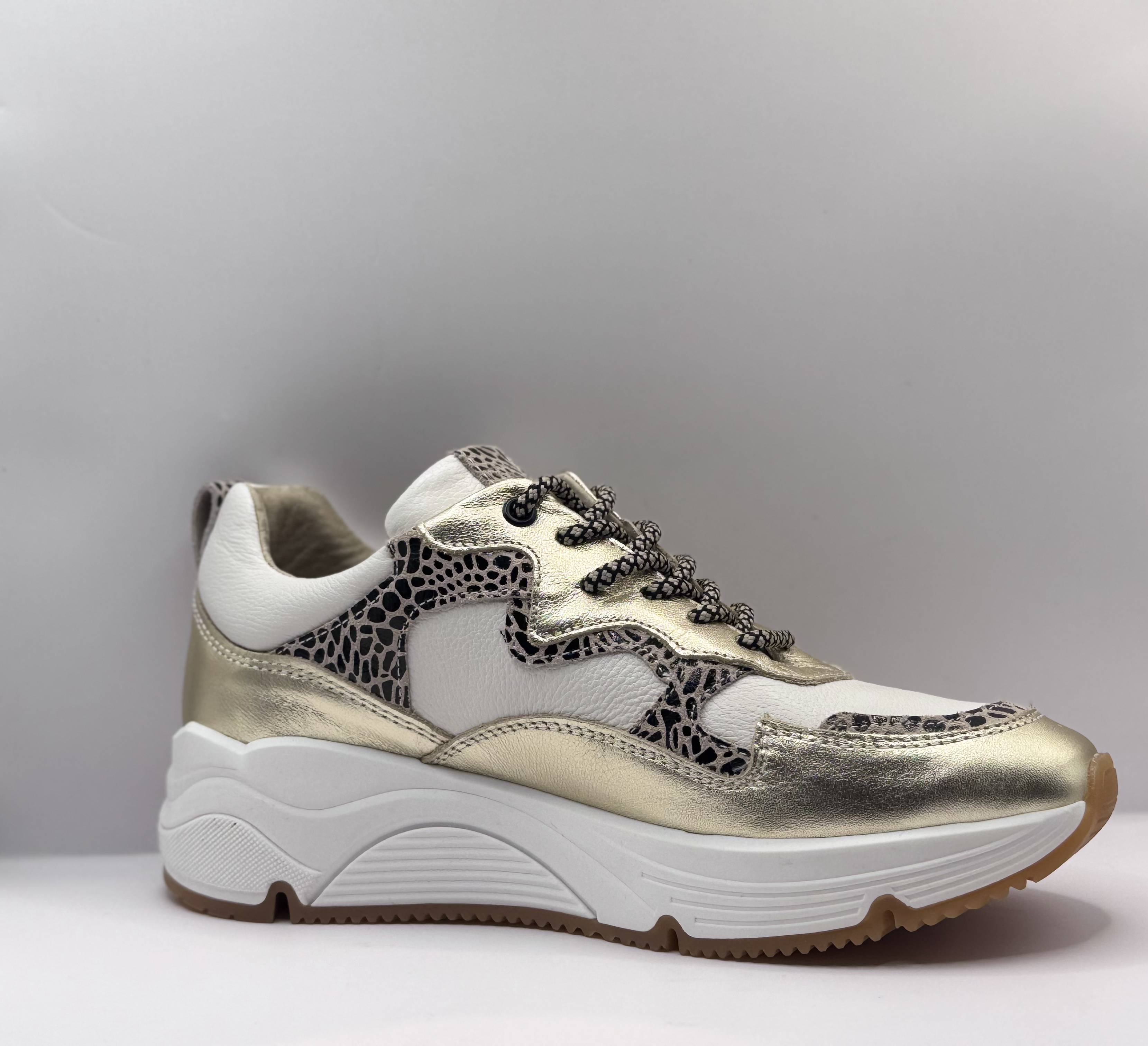 Bridge Dames Sneaker Wit — Platform | Goud & Dierenprint
