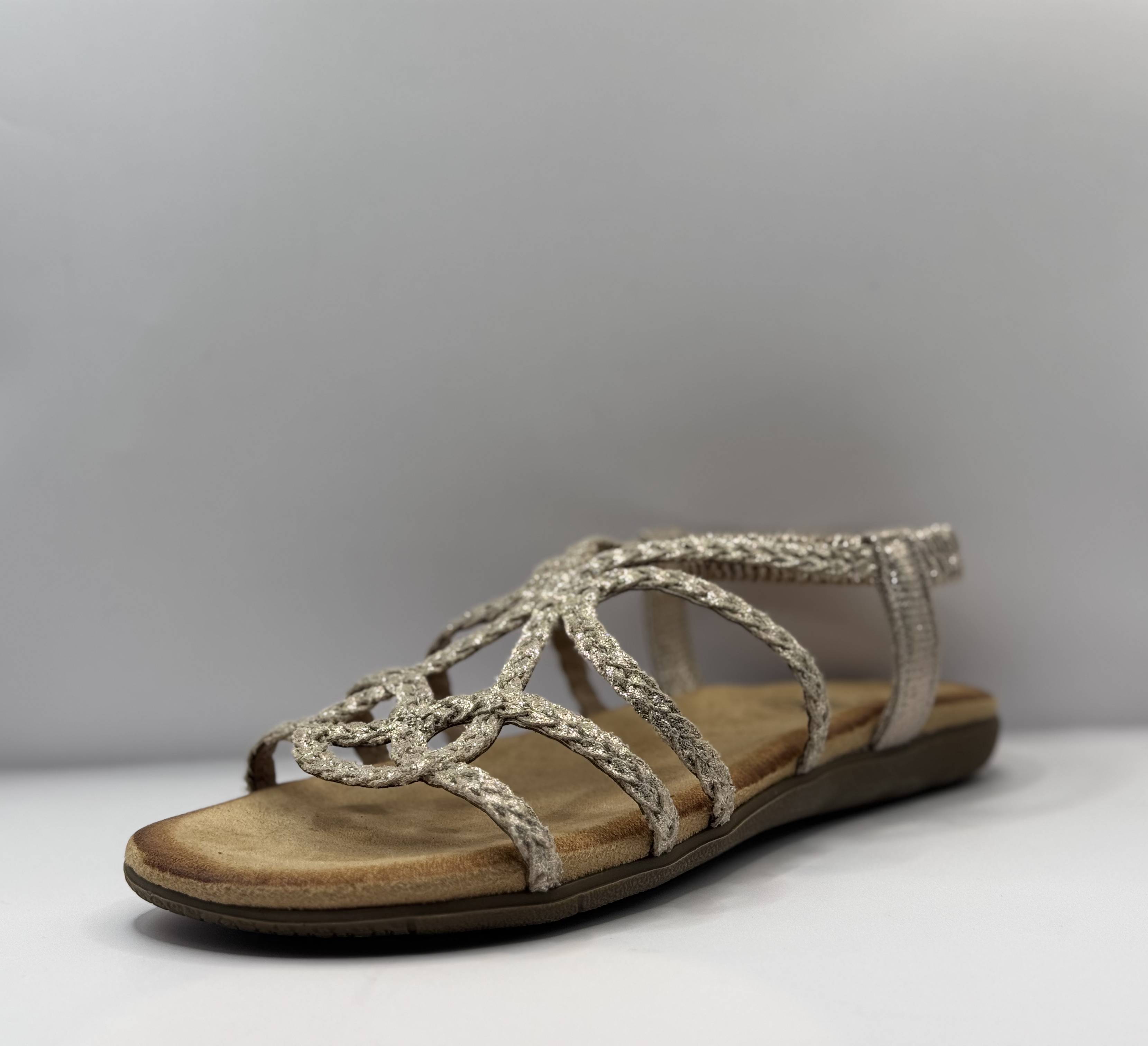 Bridge Dames Sandaal — Gevlochten Goud Metallic