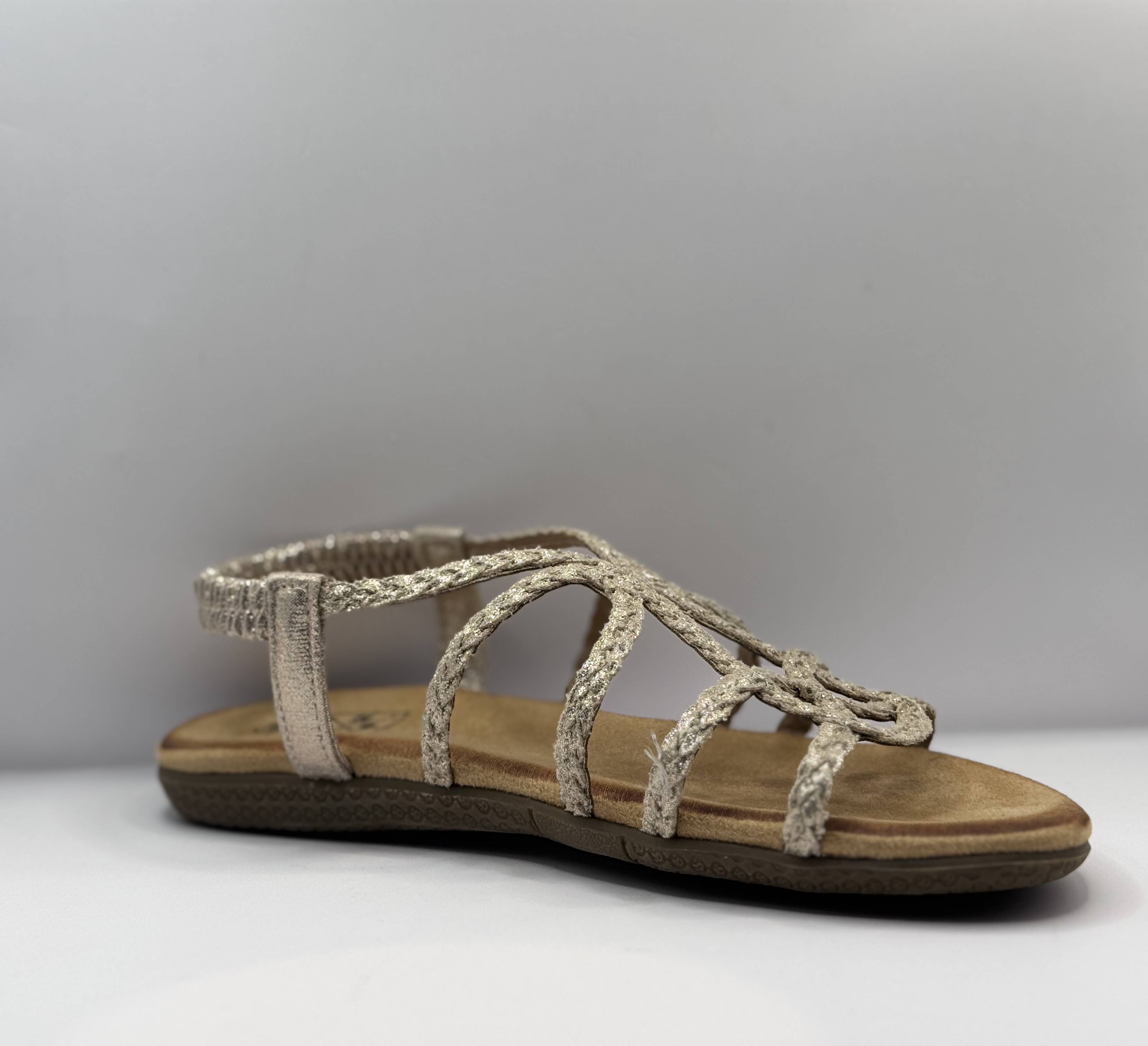 Bridge Dames Sandaal — Gevlochten Goud Metallic