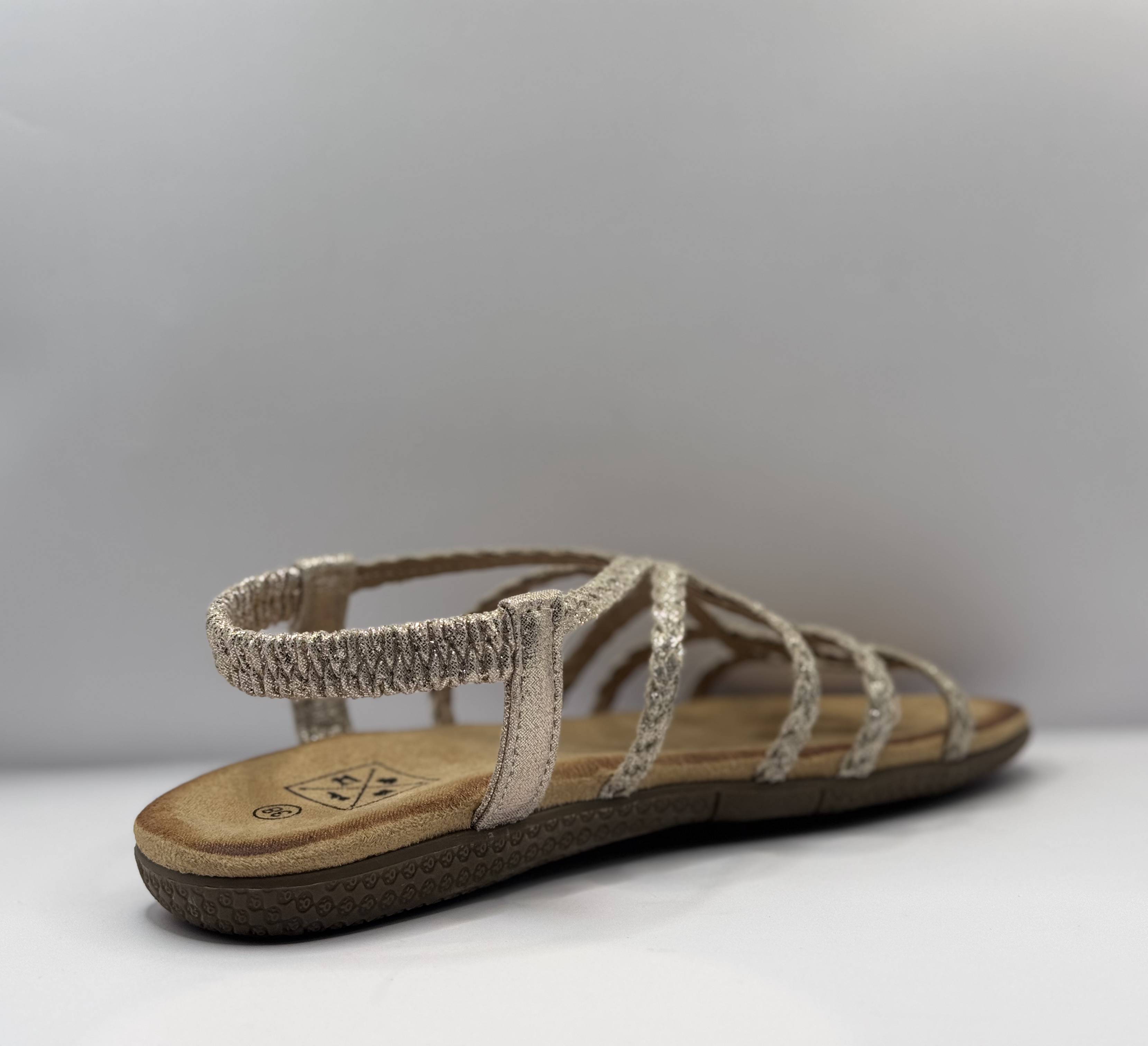 Bridge Dames Sandaal — Gevlochten Goud Metallic