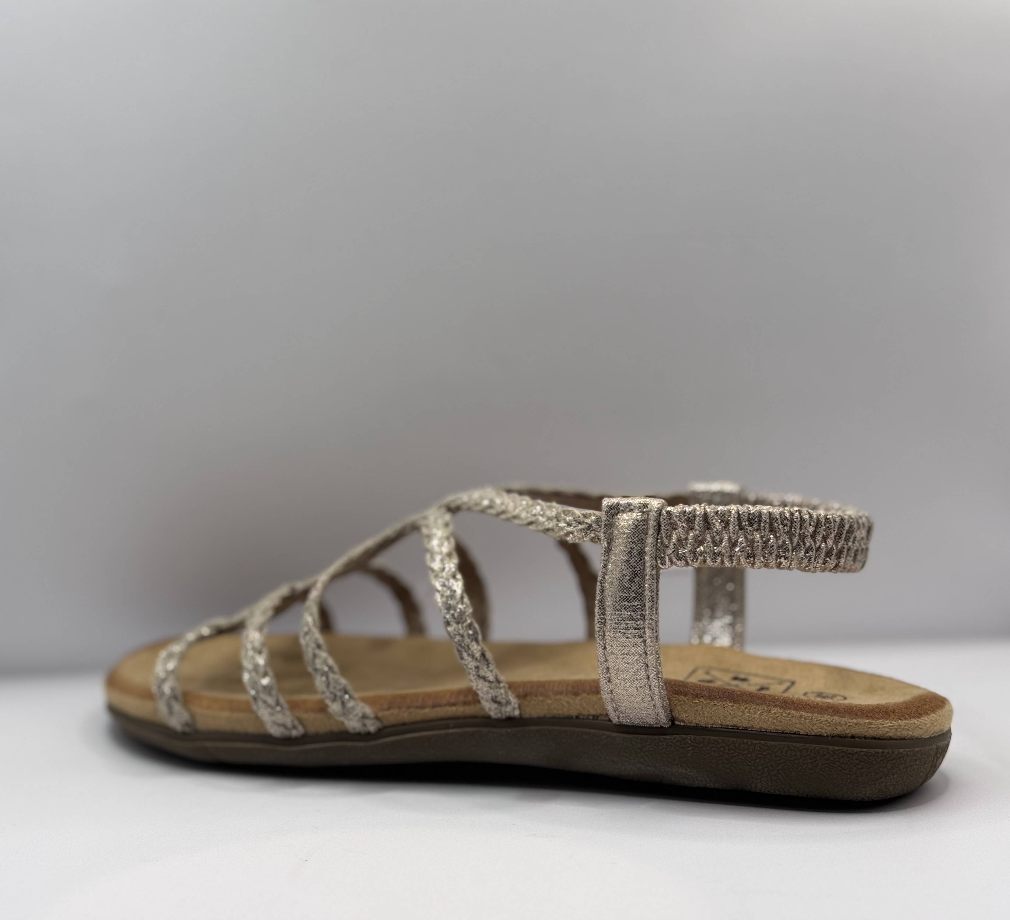 Bridge Dames Sandaal — Gevlochten Goud Metallic