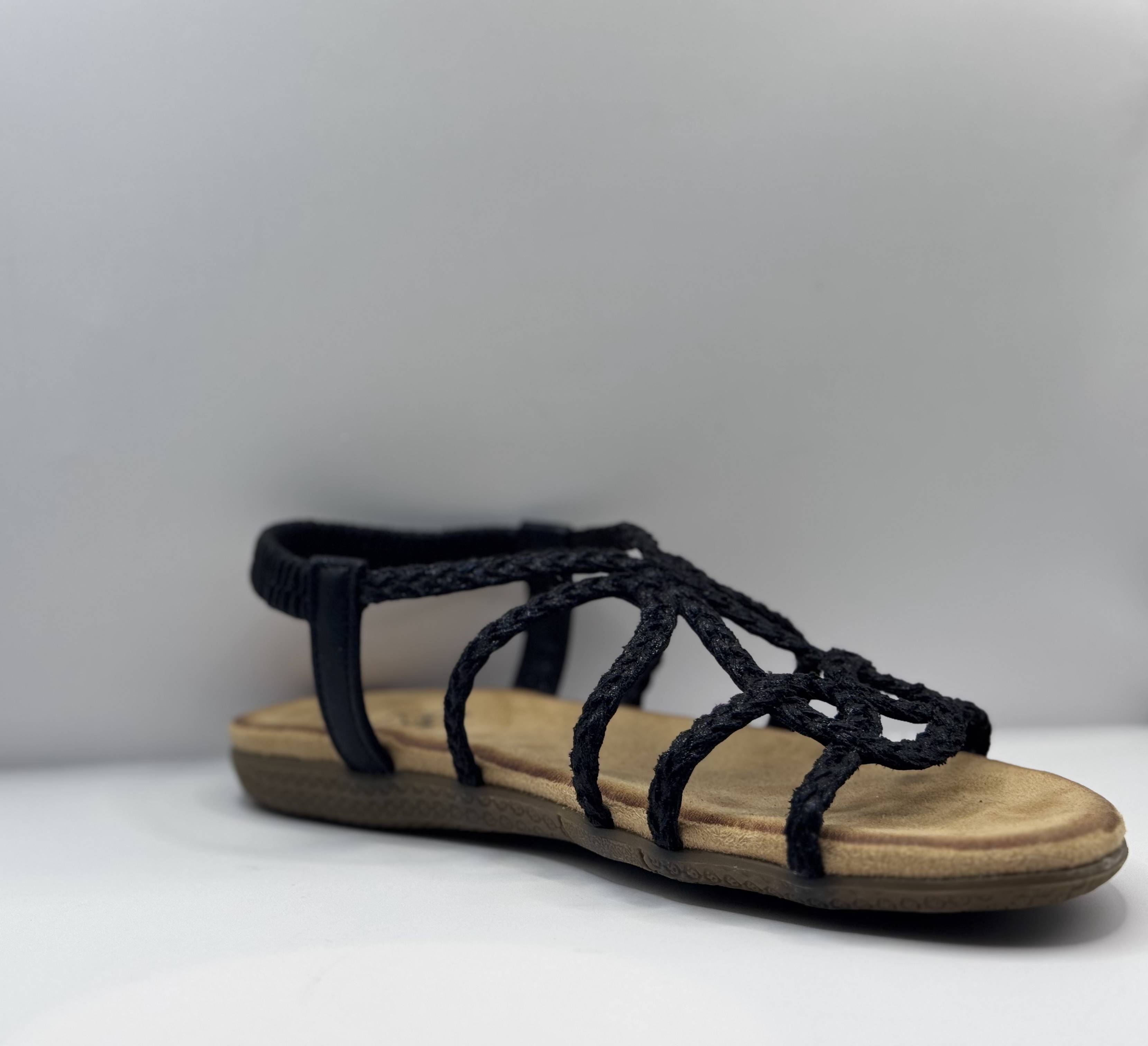 Bridge Dames Sandaal — Gevlochten Zwart