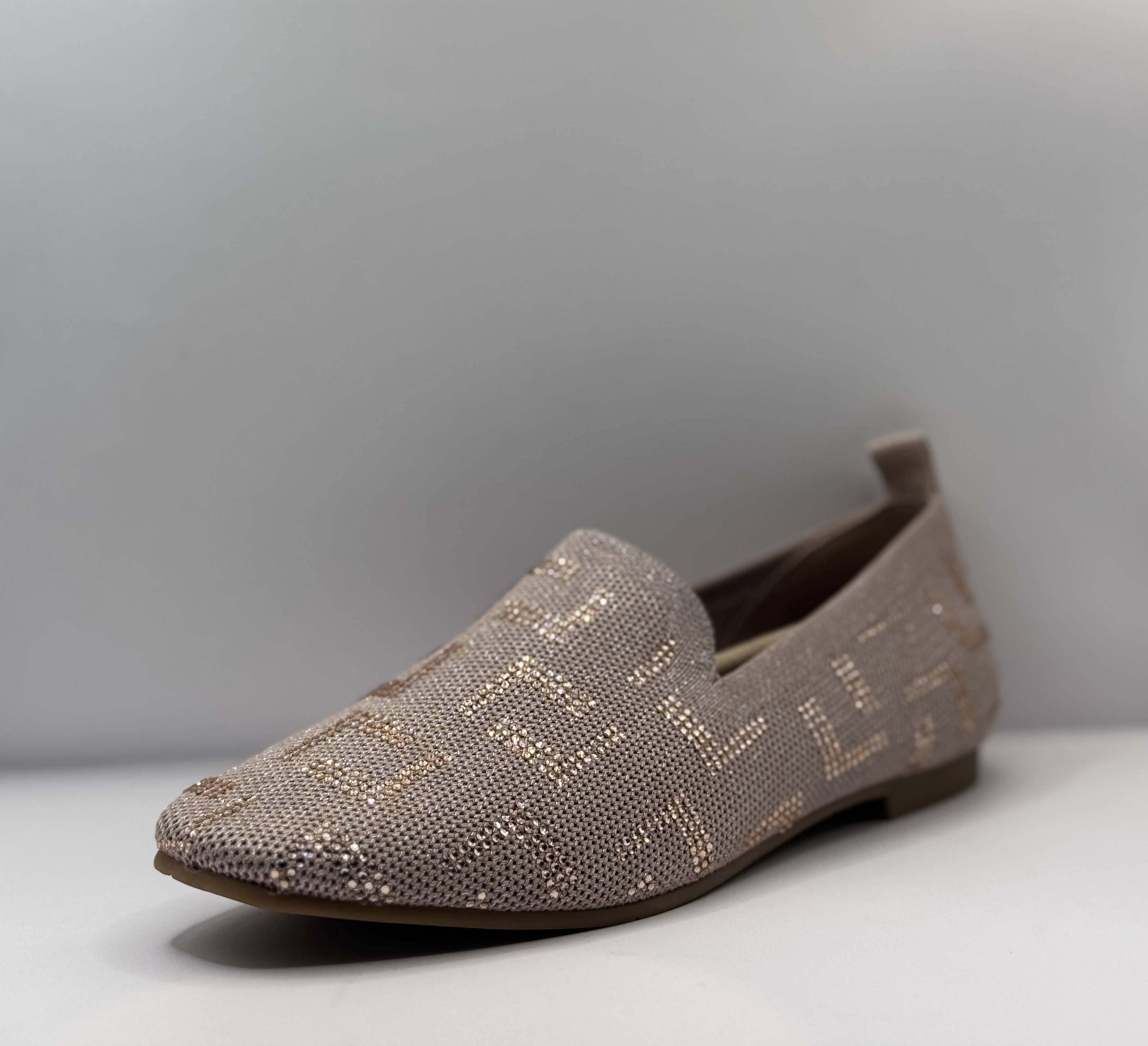 La Strada Dames Loafer — Taupe Glitter Strass