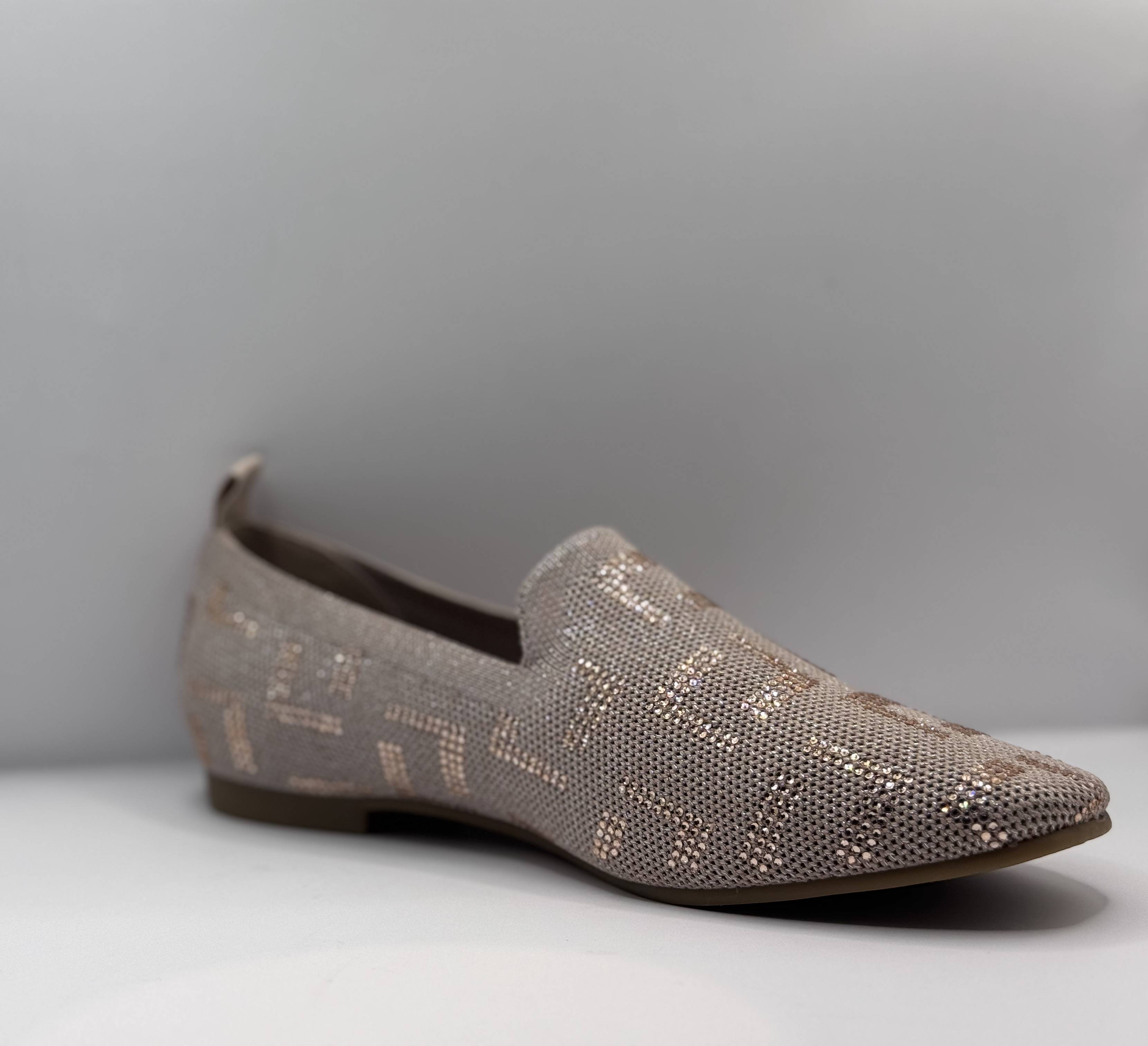 La Strada Dames Loafer — Taupe Glitter Strass