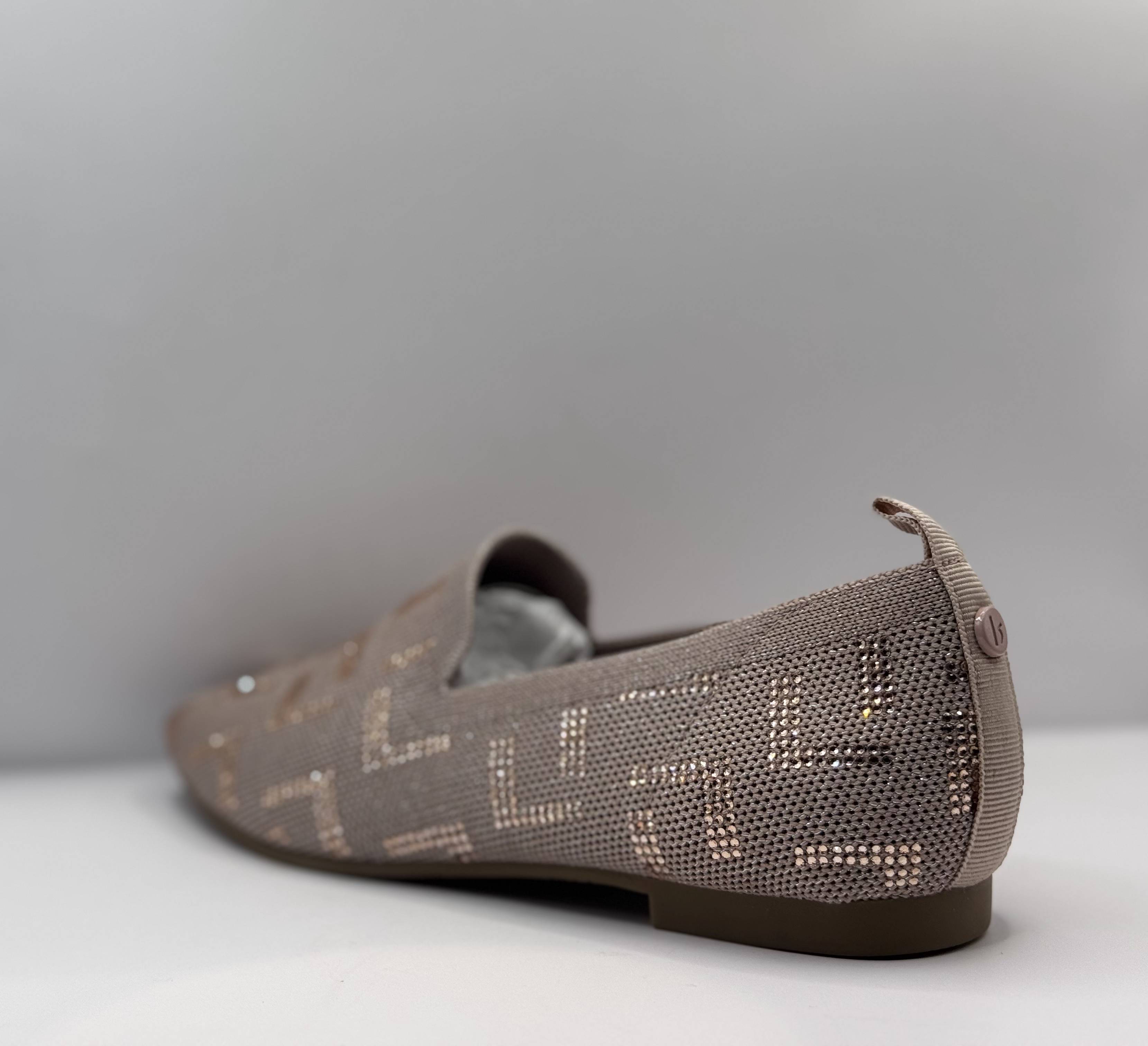 La Strada Dames Loafer — Taupe Glitter Strass