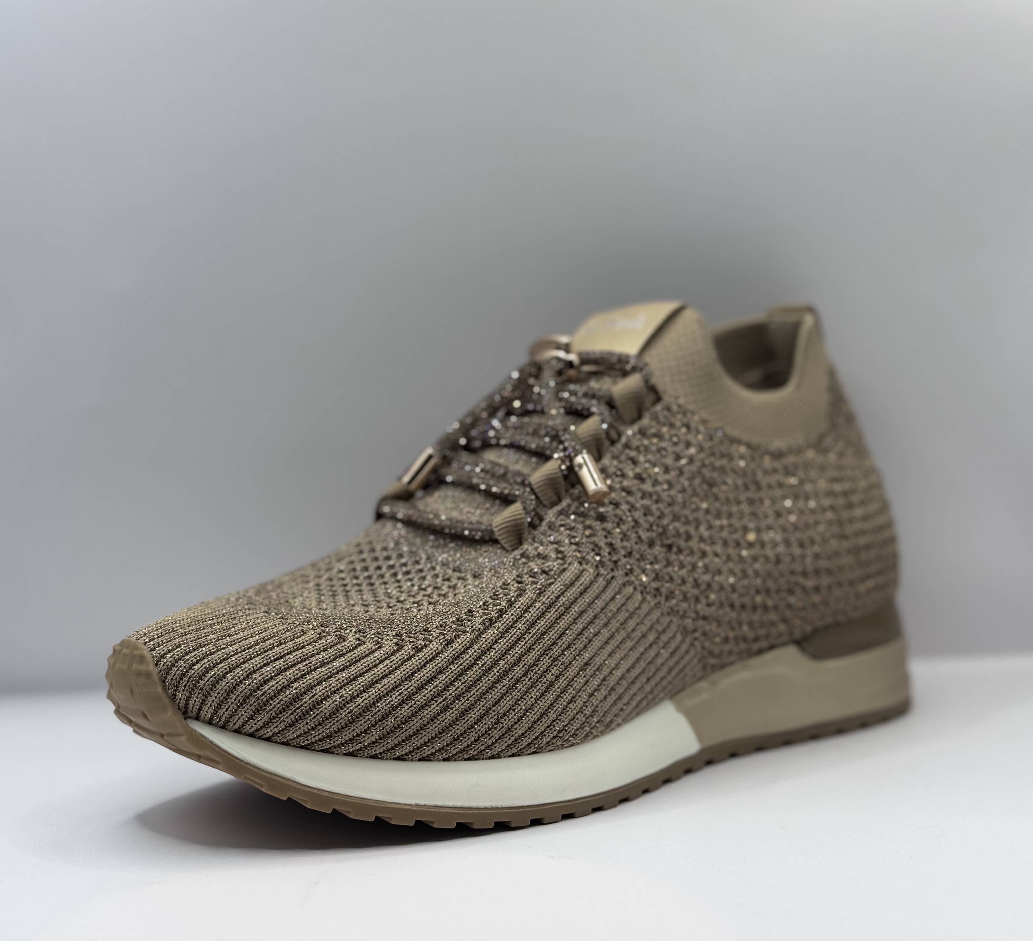 La Strada Dames Knit Sneaker — Taupe Strass Glitter