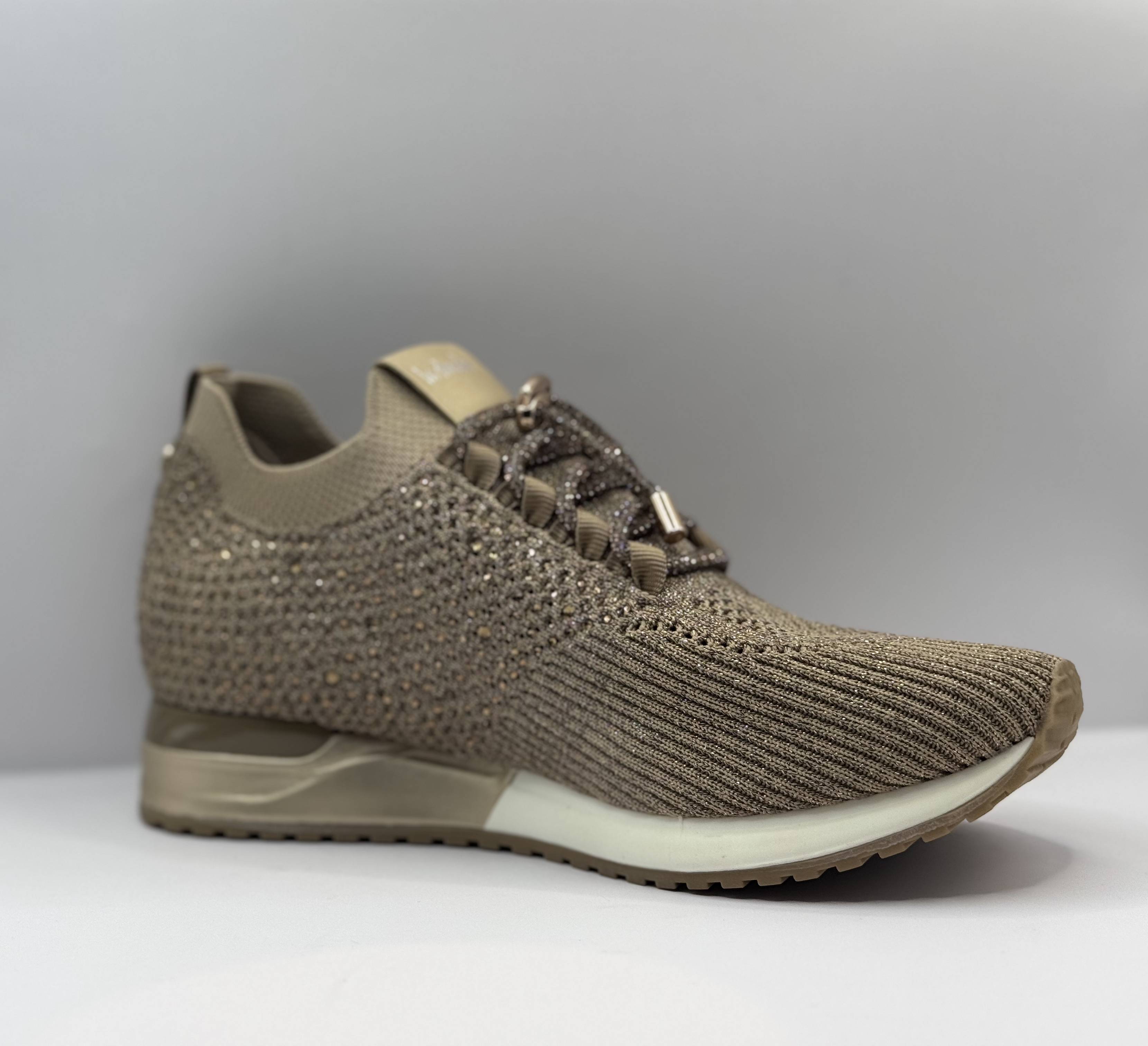 La Strada Dames Knit Sneaker — Taupe Strass Glitter