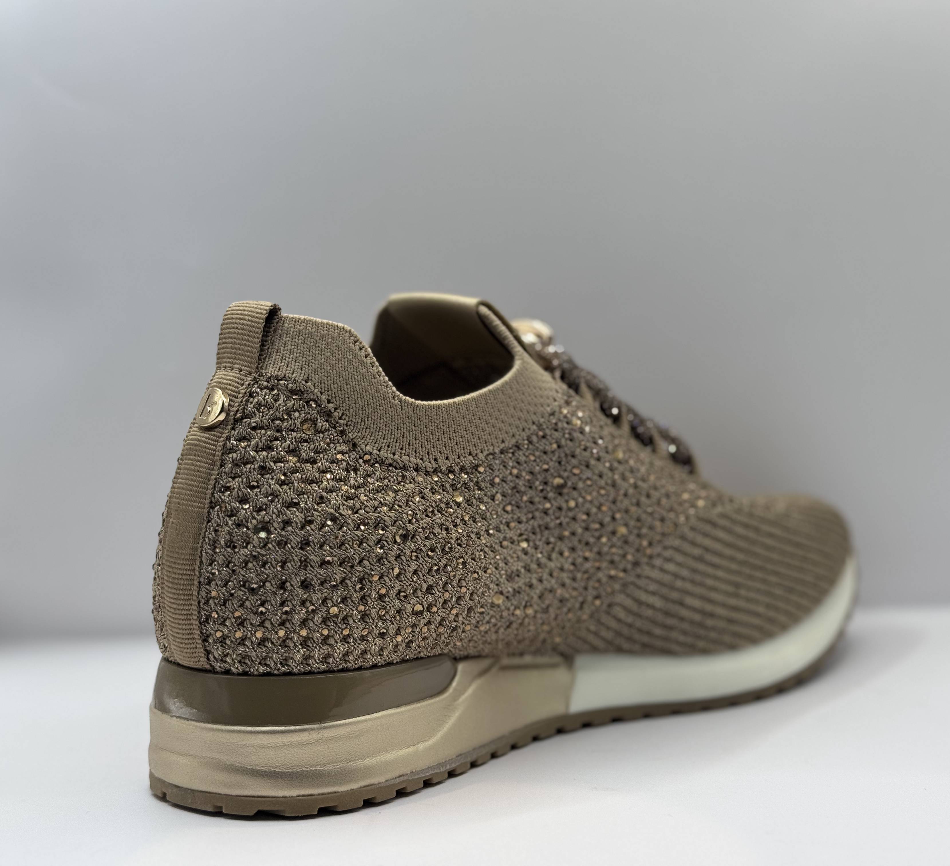 La Strada Dames Knit Sneaker — Taupe Strass Glitter