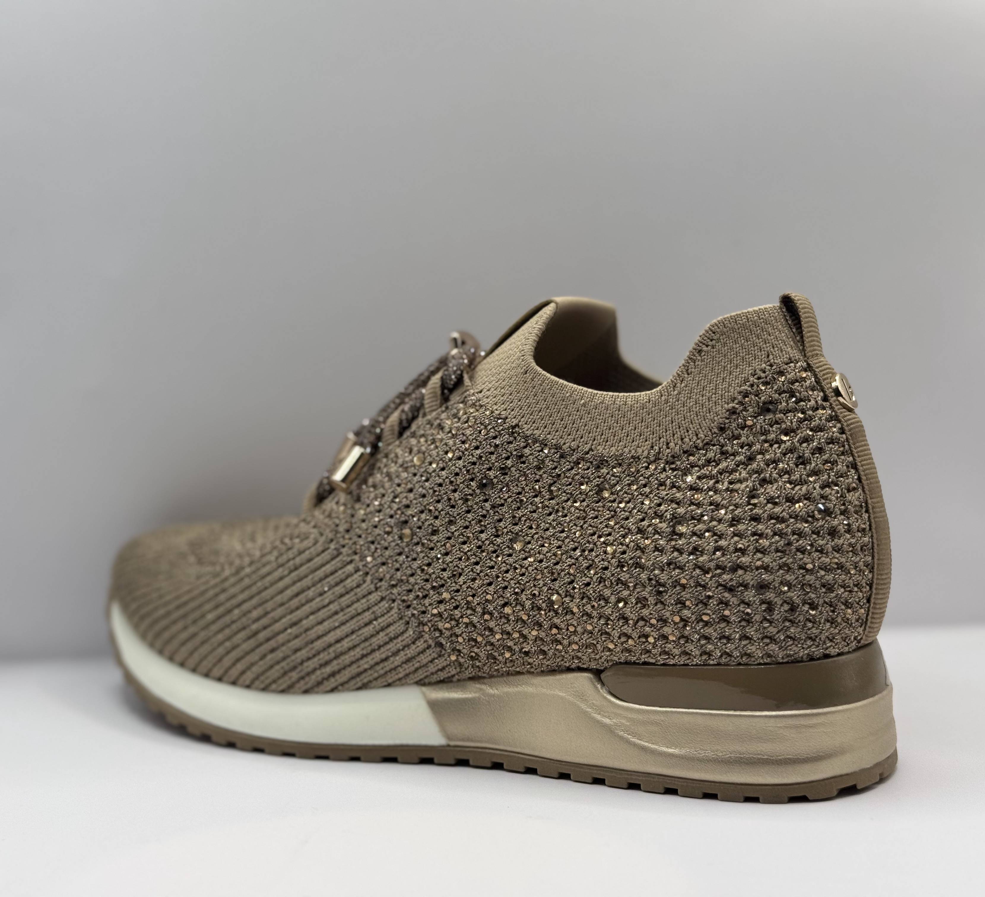 La Strada Dames Knit Sneaker — Taupe Strass Glitter