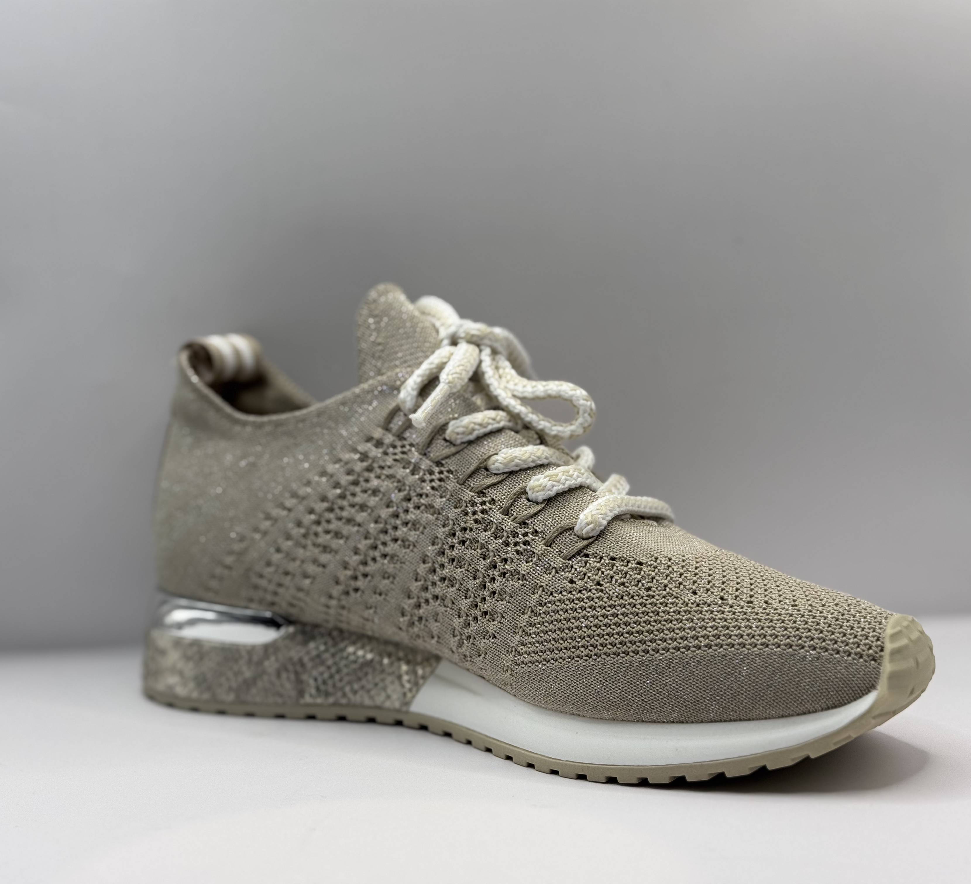 La Strada Dames Knit Sneaker — Taupe Open Mesh & Zilver