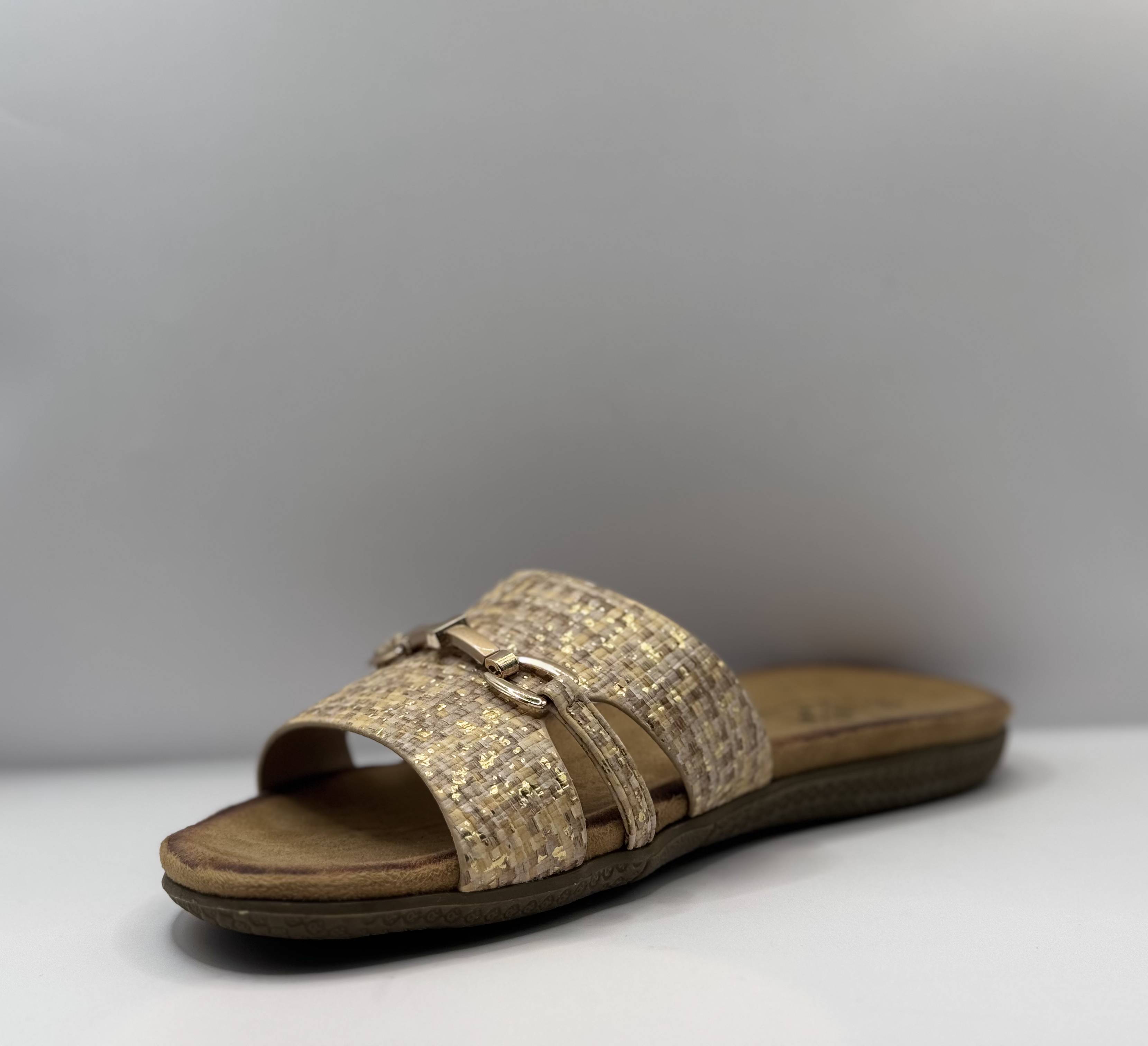 Bridge Dames Slide Sandaal — Raffia Goud & Horsebit