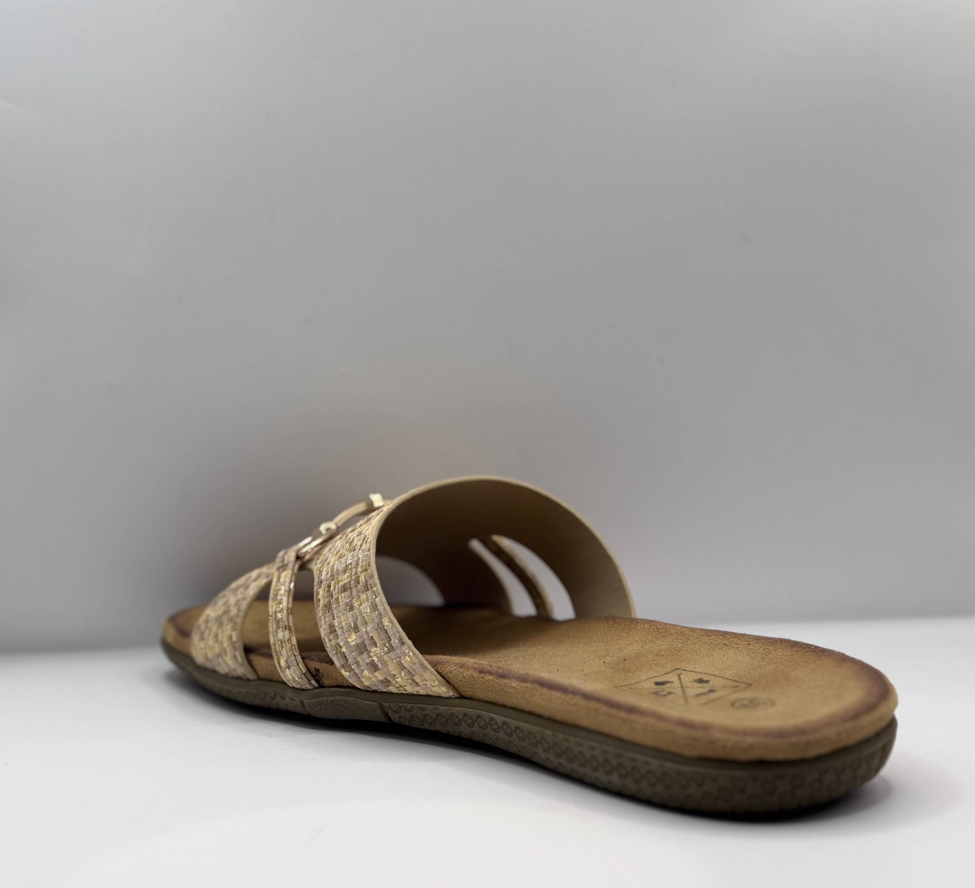 Bridge Dames Slide Sandaal — Raffia Goud & Horsebit