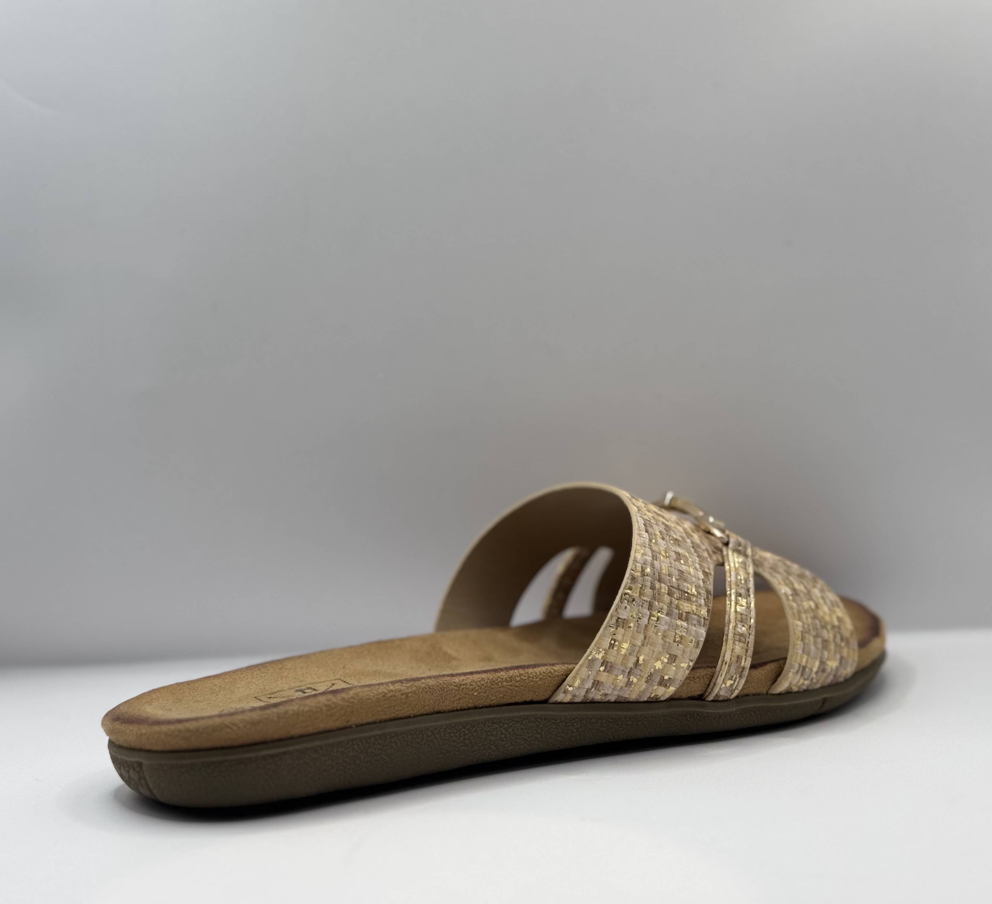 Bridge Dames Slide Sandaal — Raffia Goud & Horsebit