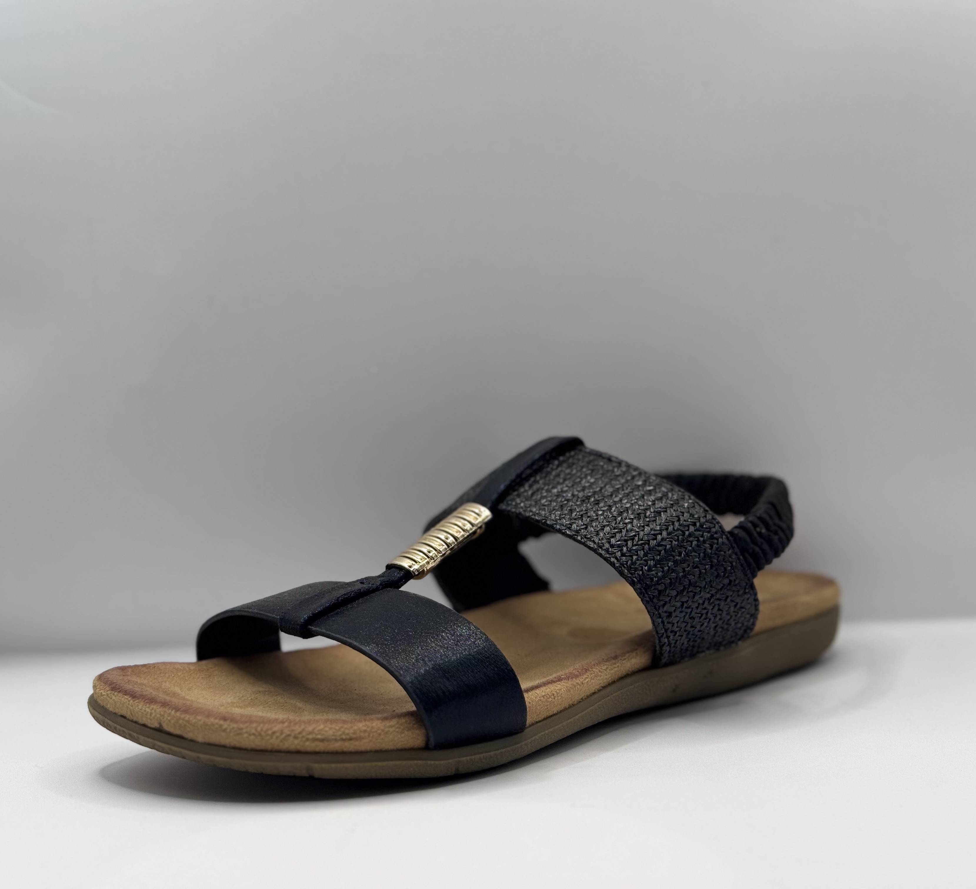 Bridge Dames Sandaal Zwart — Slingback | Gevlochten & Goud