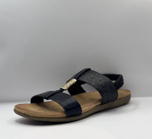 Bridge Dames Sandaal Zwart — Slingback | Gevlochten & Goud