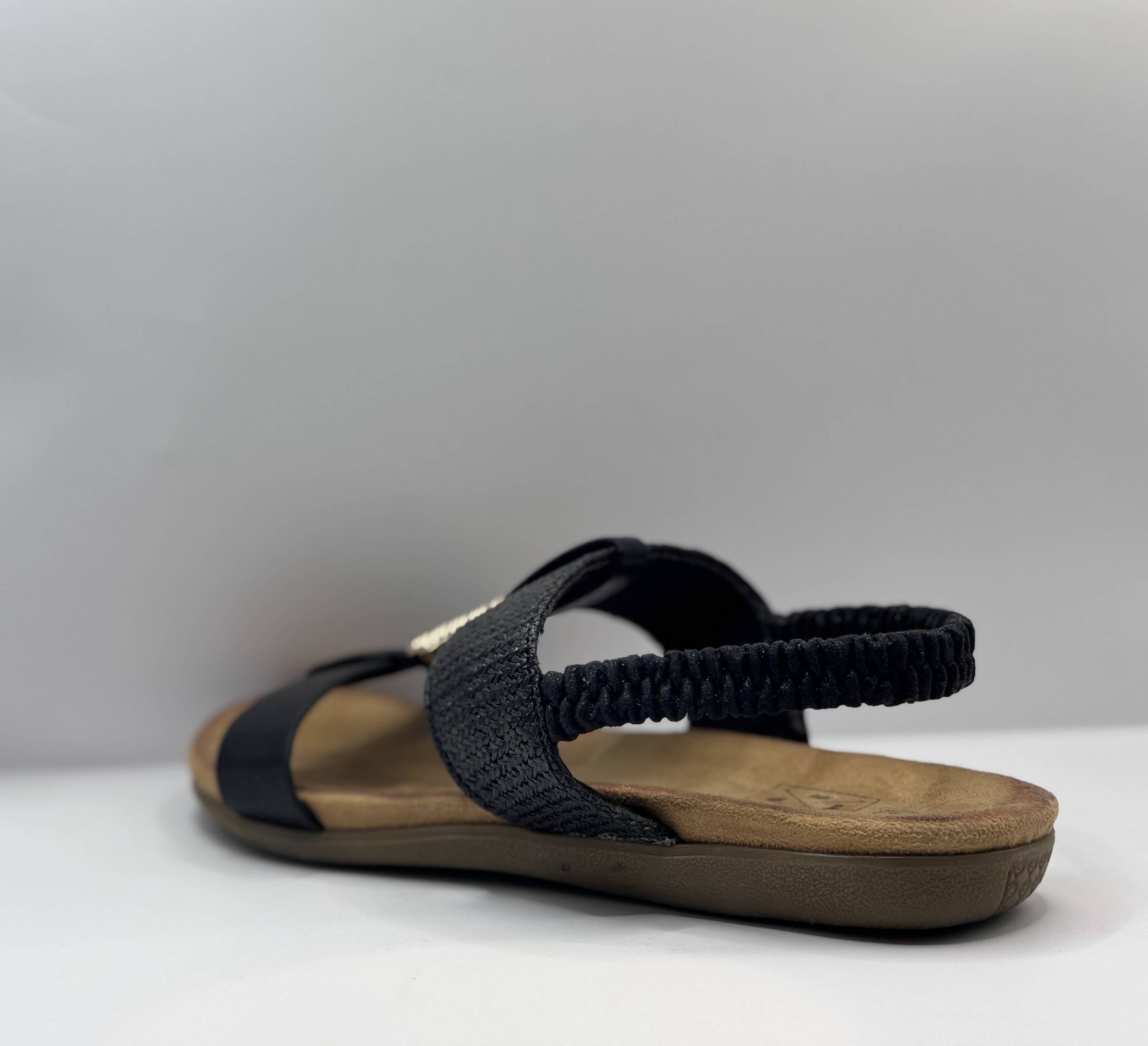 Bridge Dames Sandaal Zwart — Slingback | Gevlochten & Goud