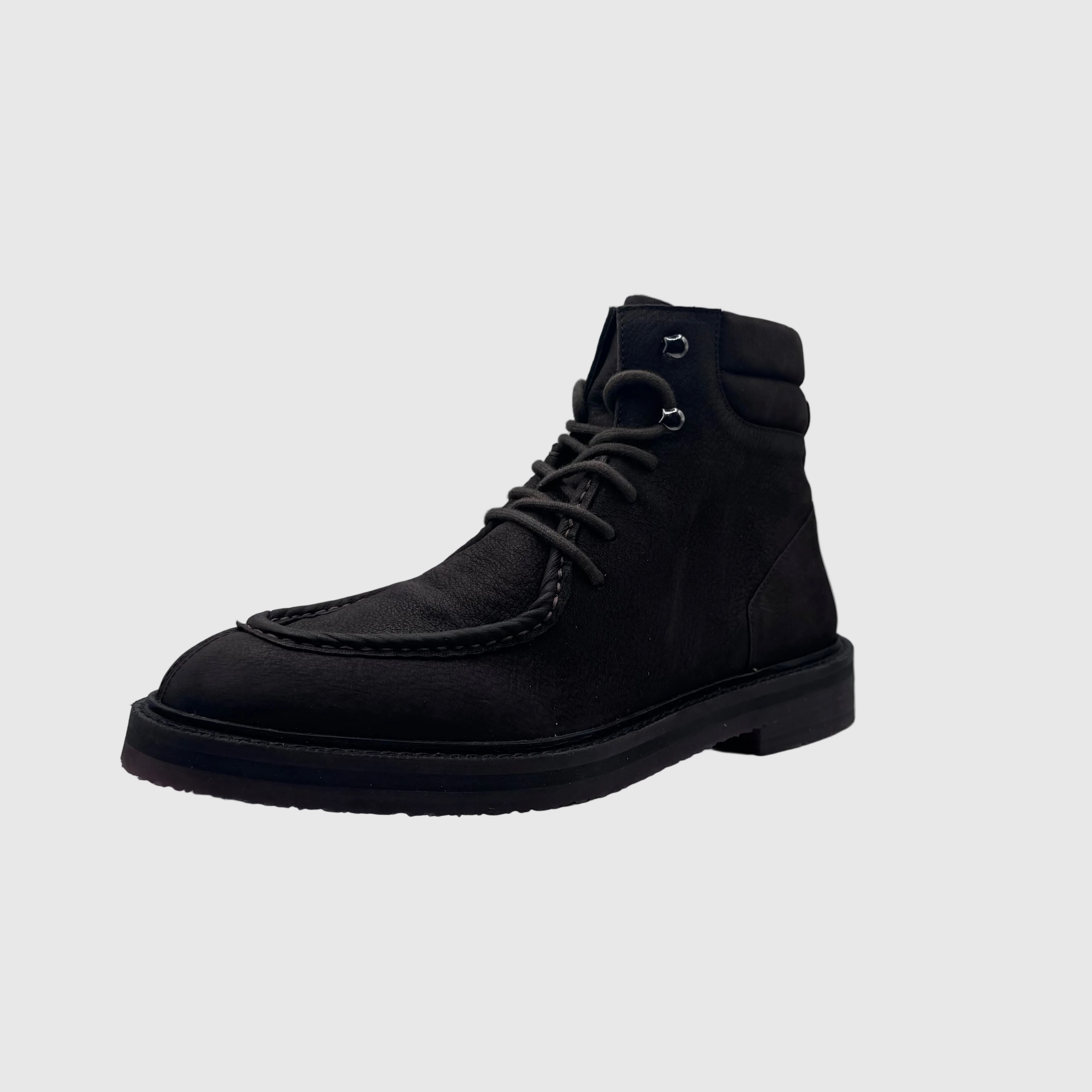 Concept Heren Veterboot Zwart — Contraststiksel | Nubuck