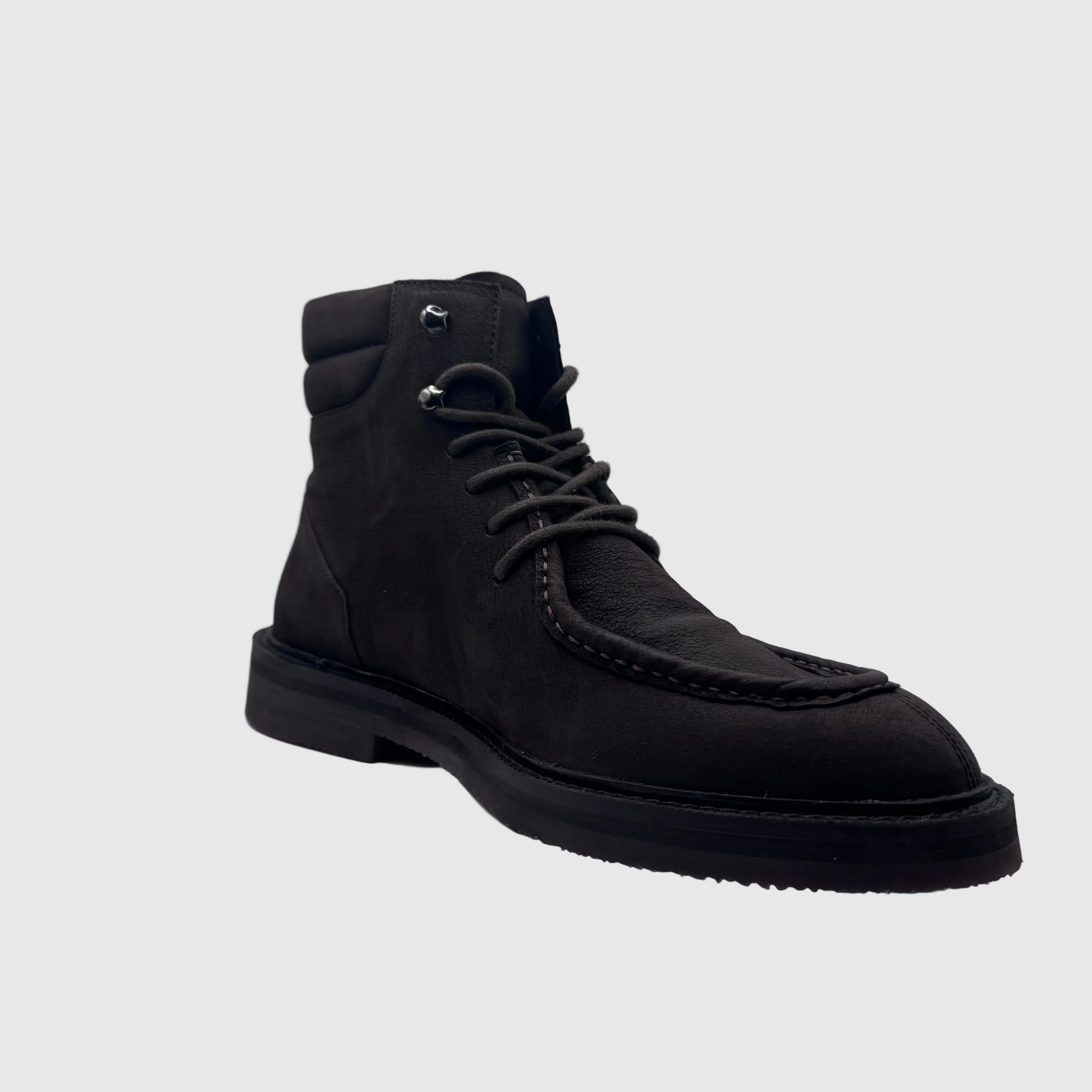 Concept Heren Veterboot Zwart — Contraststiksel | Nubuck