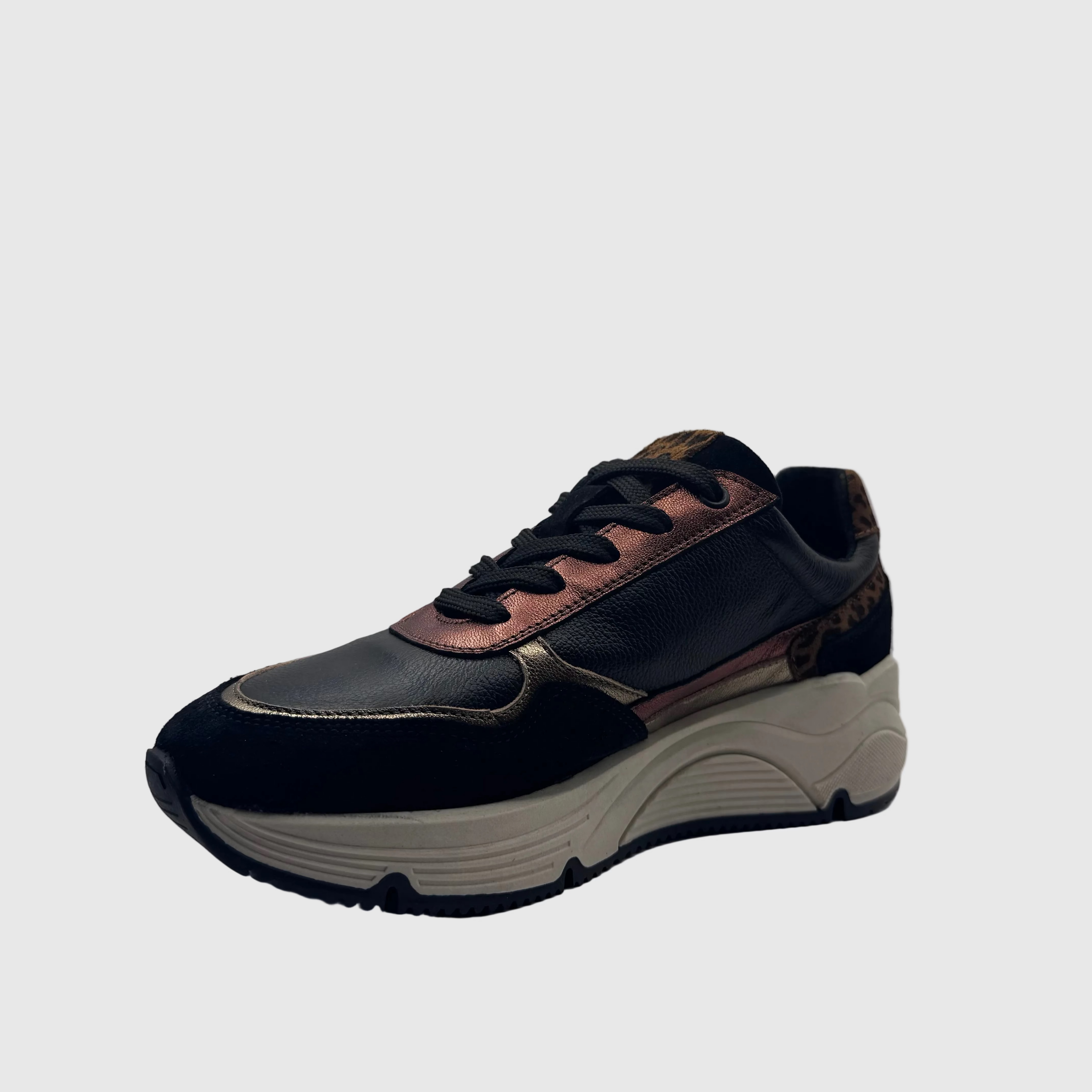 Bridge Dames Sneaker Zwart — Luipaardprint | Leer & Suède