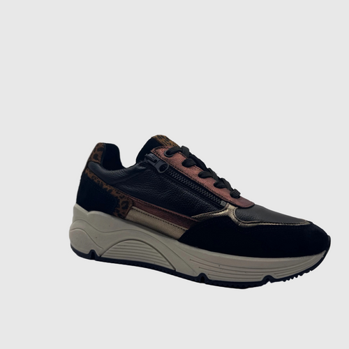 Bridge Dames Sneaker Zwart, Luipaardprint in Leer & Suède – Mutzers Footwear