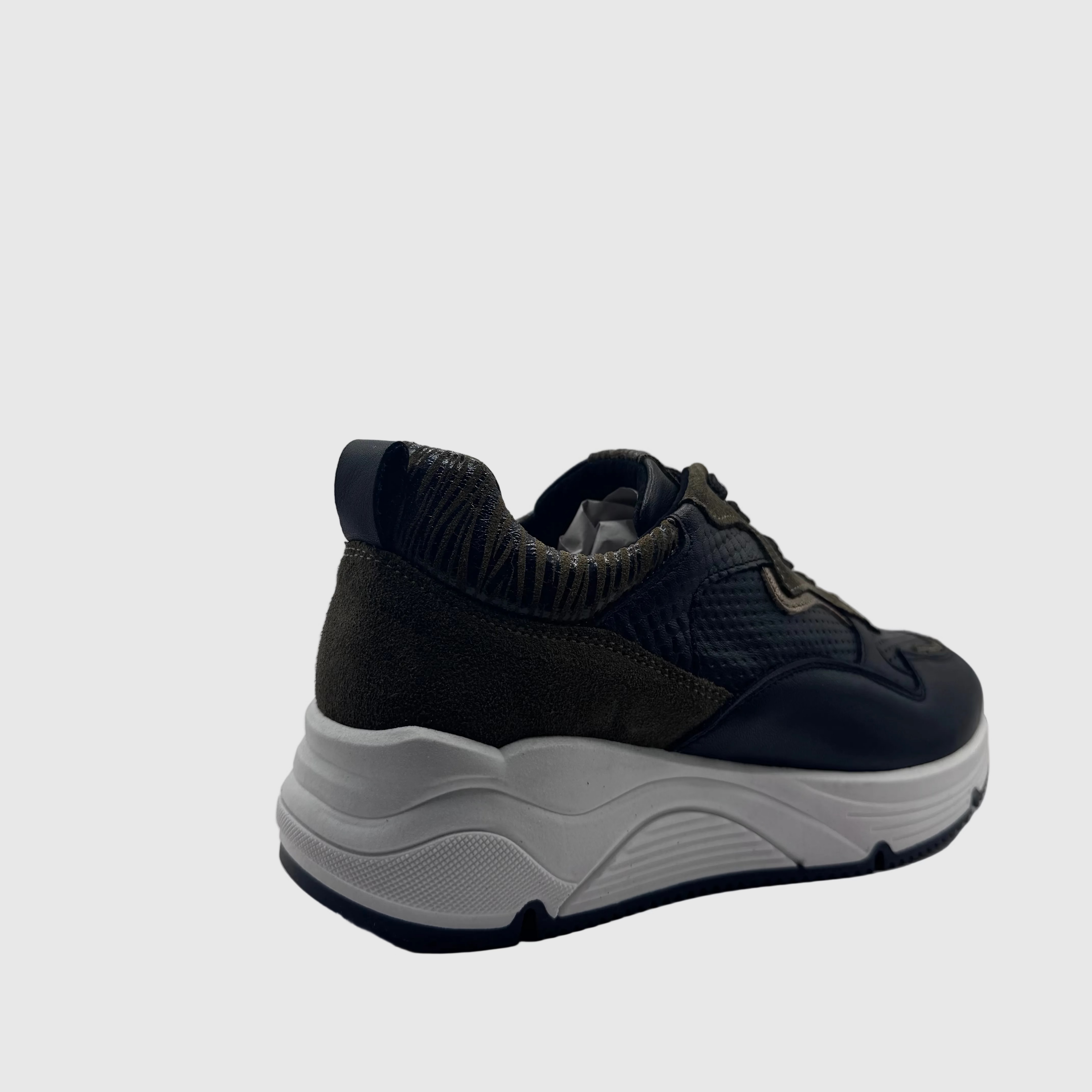 Bridge Dames Sneaker Zwart — Kaki Suède Panelen | Leer