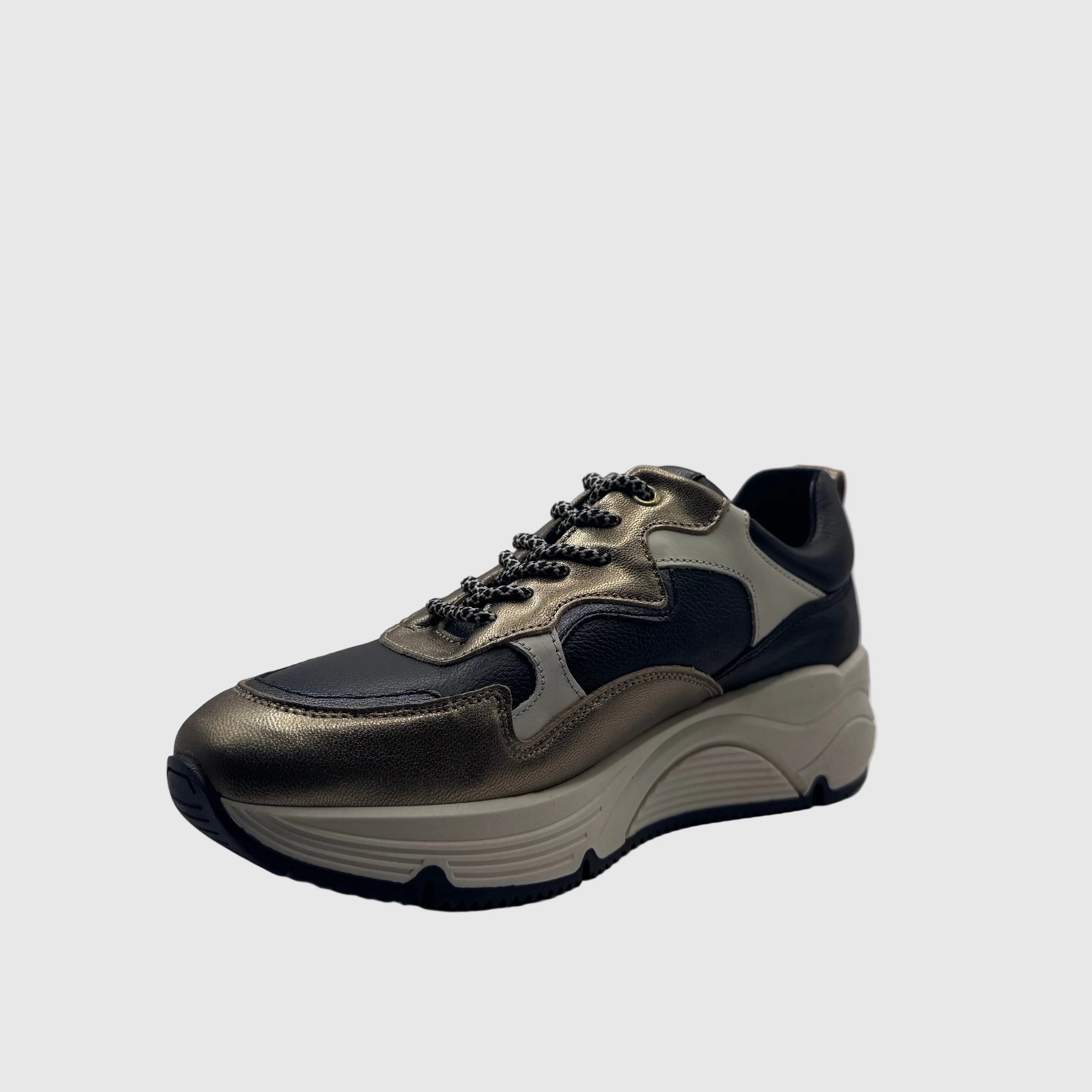 Bridge Dames Sneaker Gunmetal — Colour-block | Leer