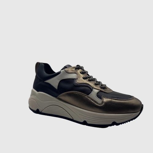 Bridge Dames Sneaker Gunmetal — Colour-block | Leer