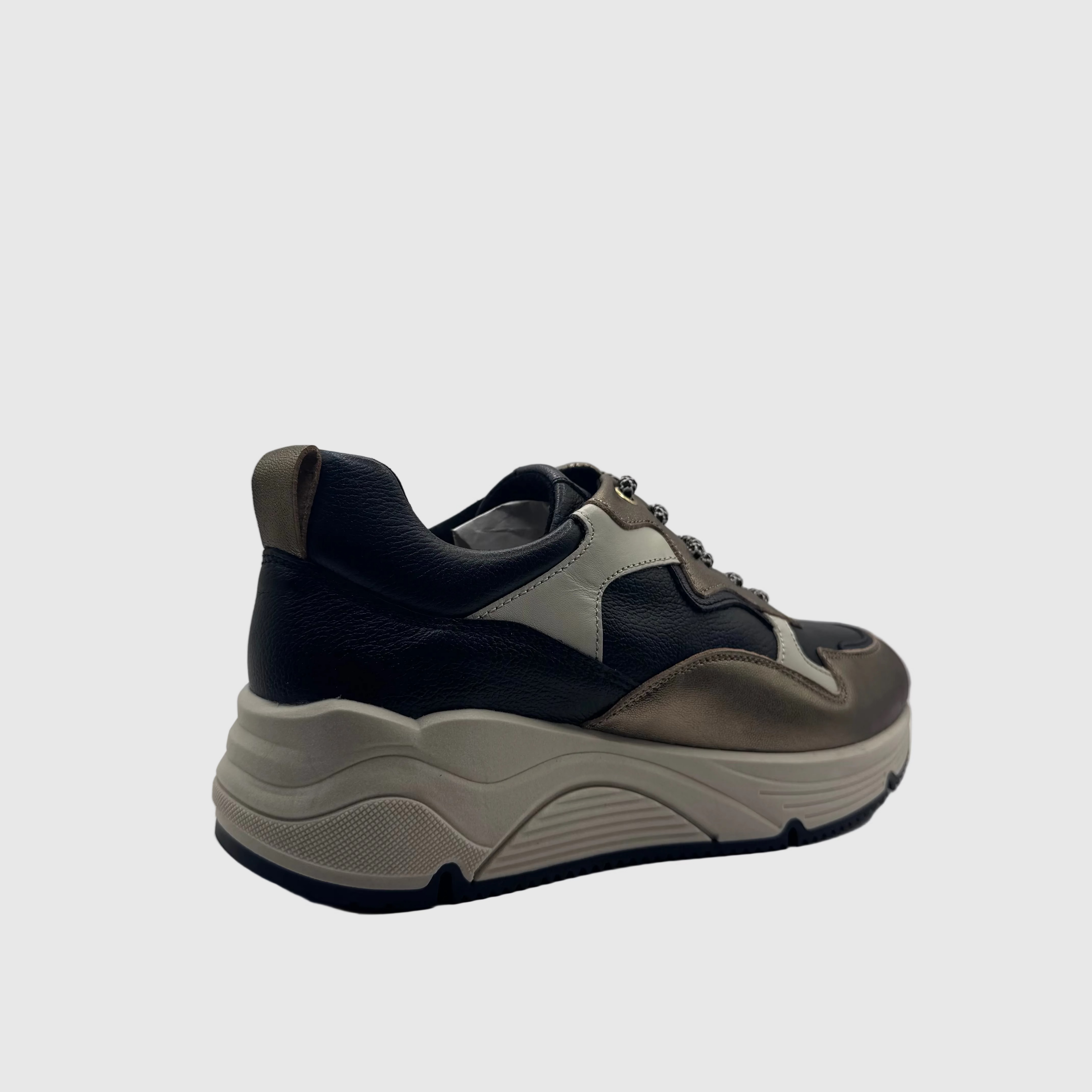 Bridge Dames Sneaker Gunmetal — Colour-block | Leer