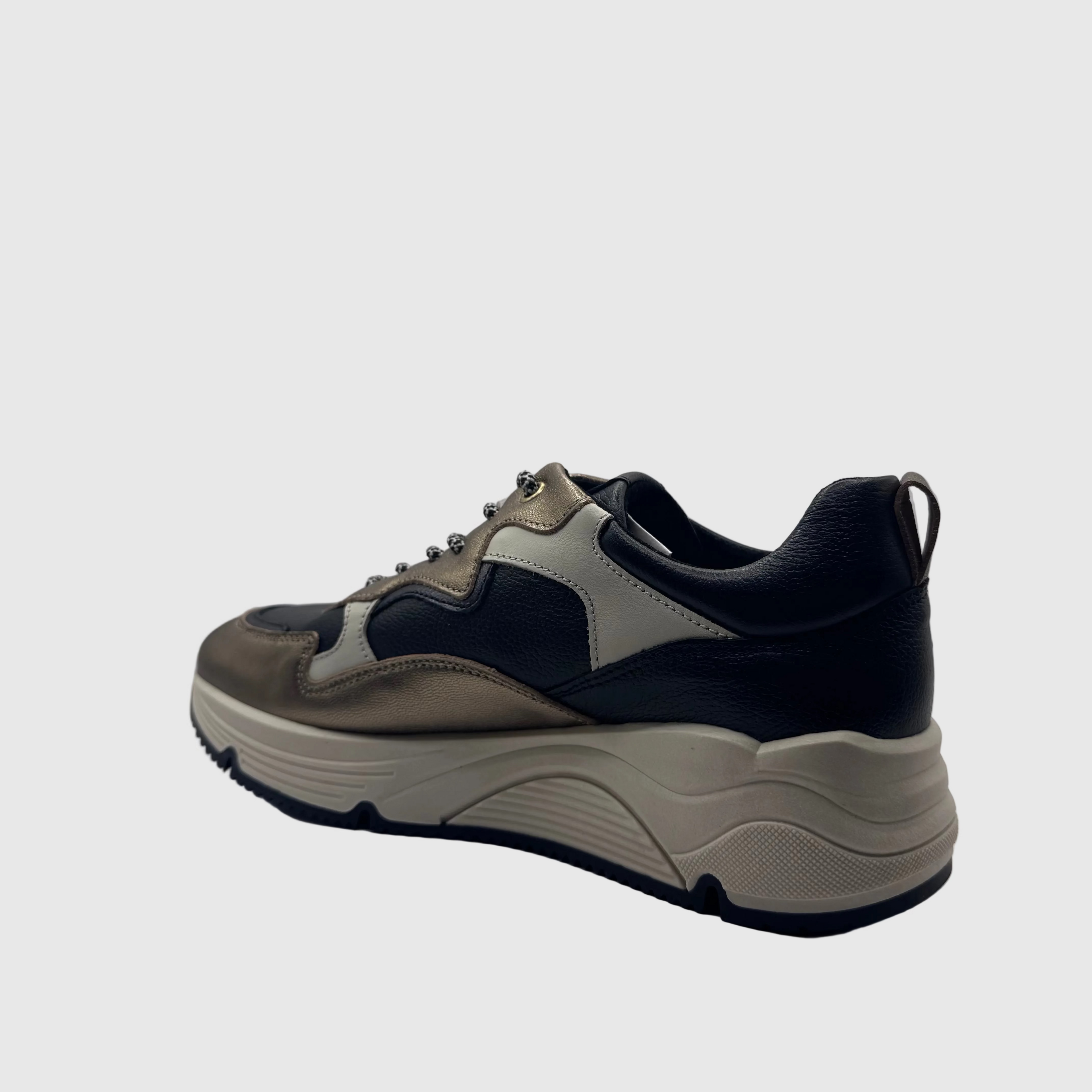 Bridge Dames Sneaker Gunmetal — Colour-block | Leer