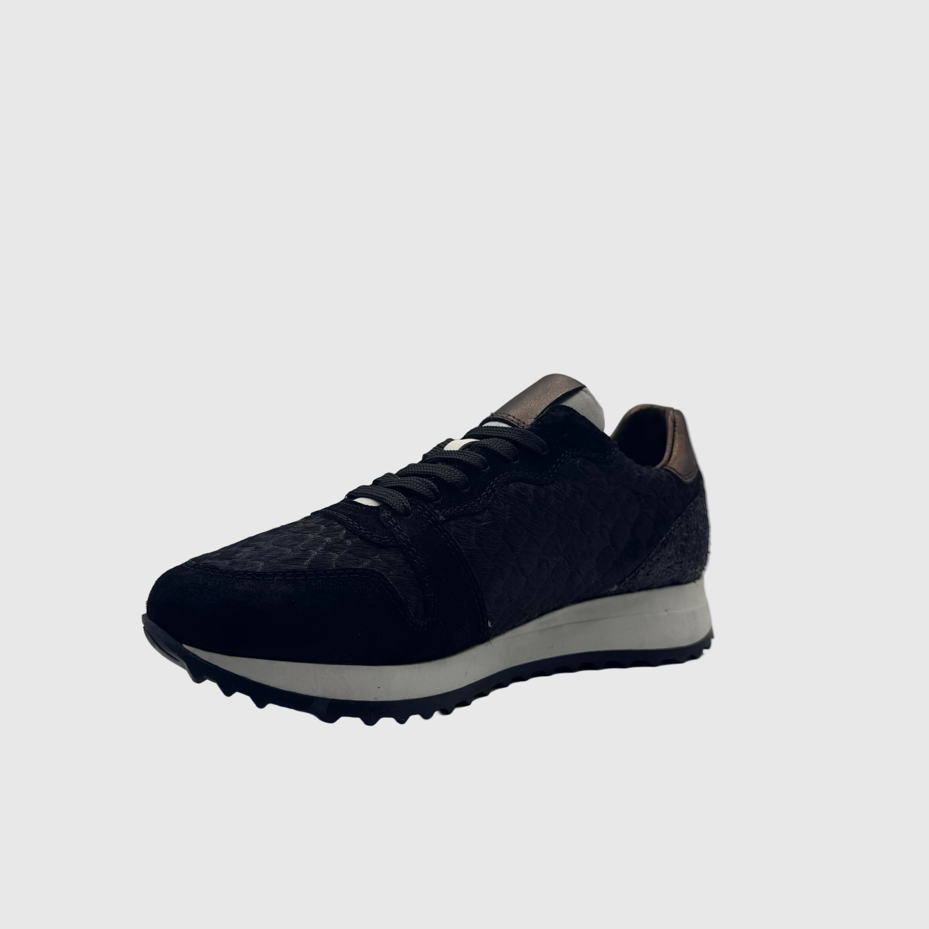HIP Dames Sneaker Zwart — Slangenprint & Glitter | Suède