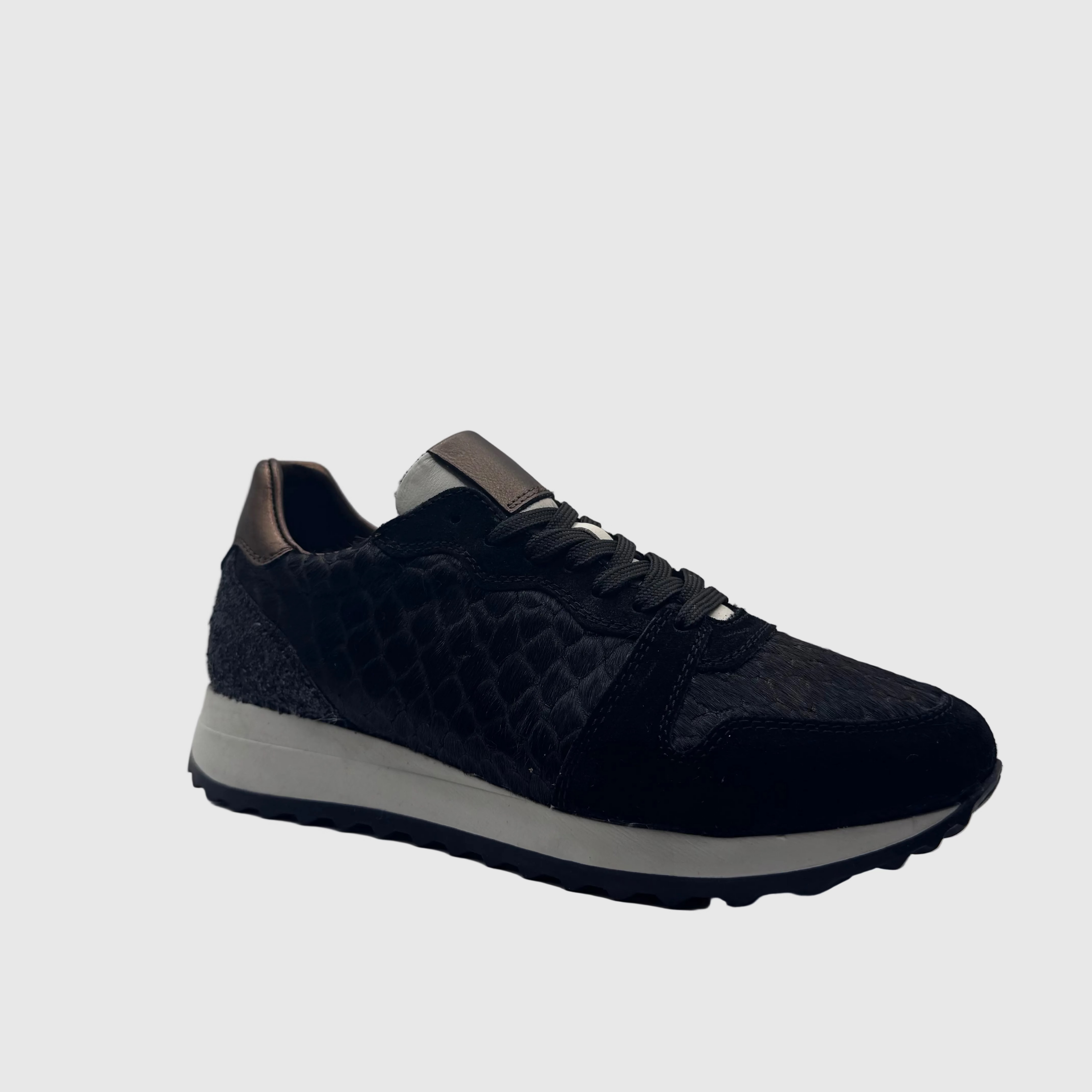 HIP Dames Sneaker Zwart — Slangenprint & Glitter | Suède