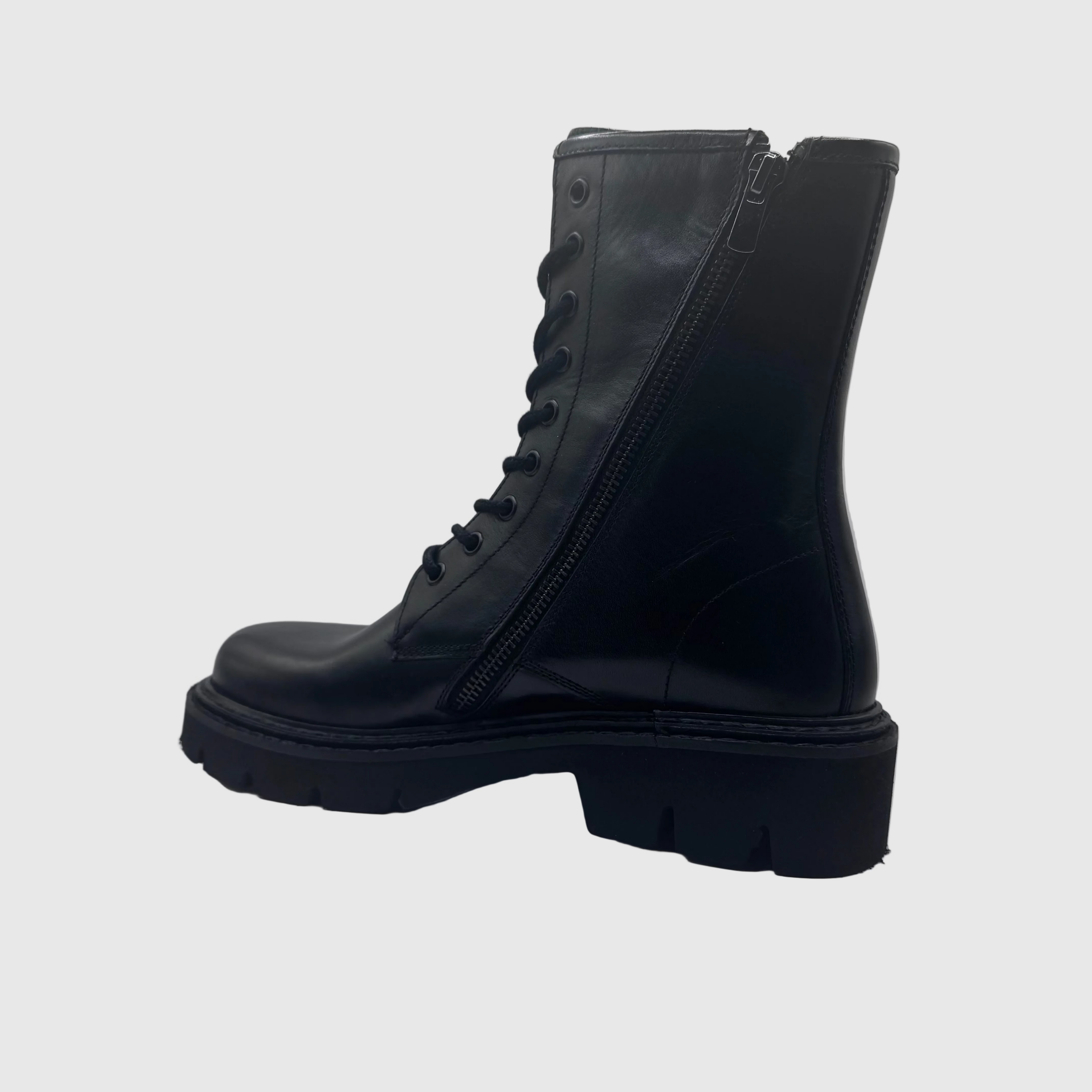 HIP Dames Veterboot Zwart — Chunky Zool | Leer