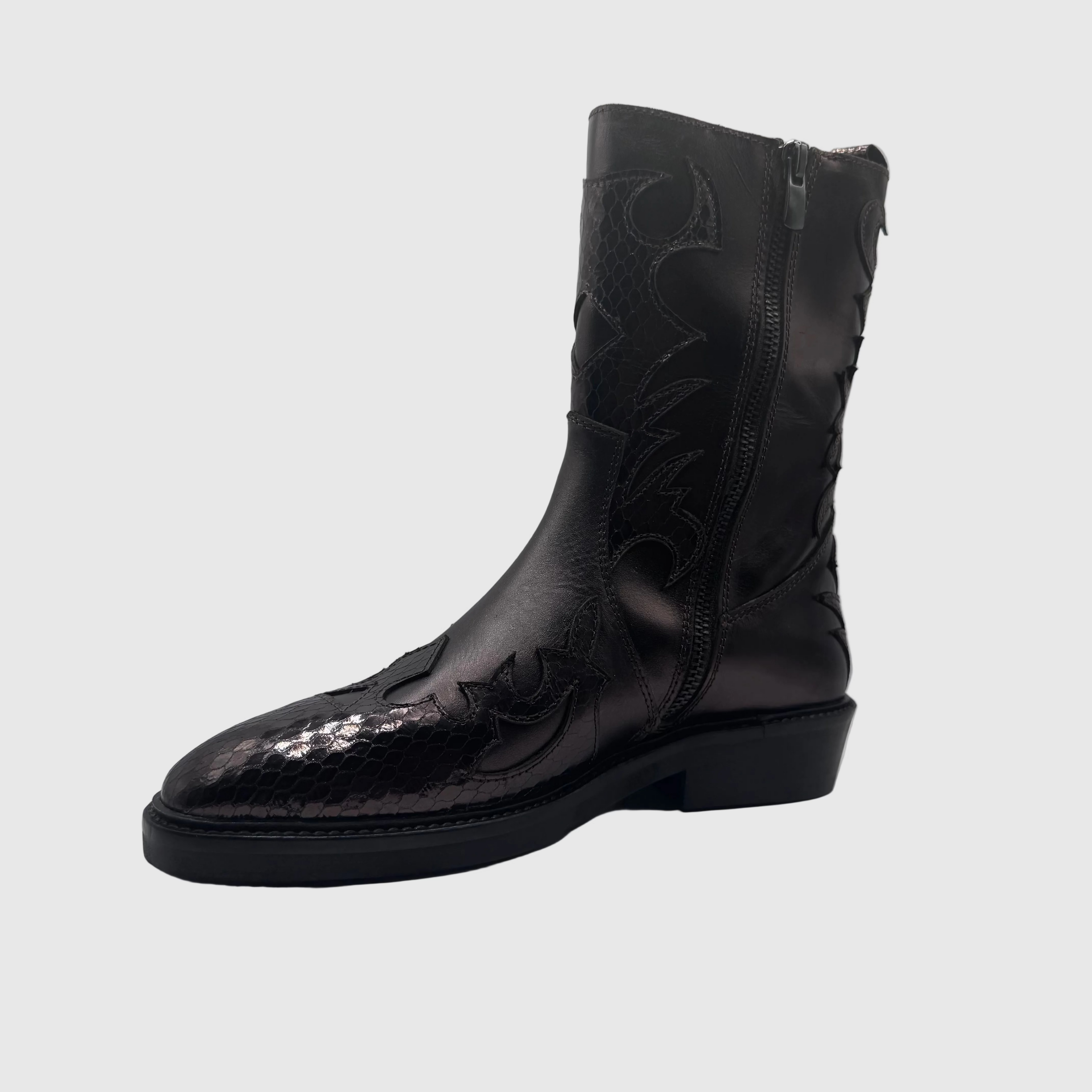 HIP Dames Western Boot Zwart — Vlammenmotief | Leer