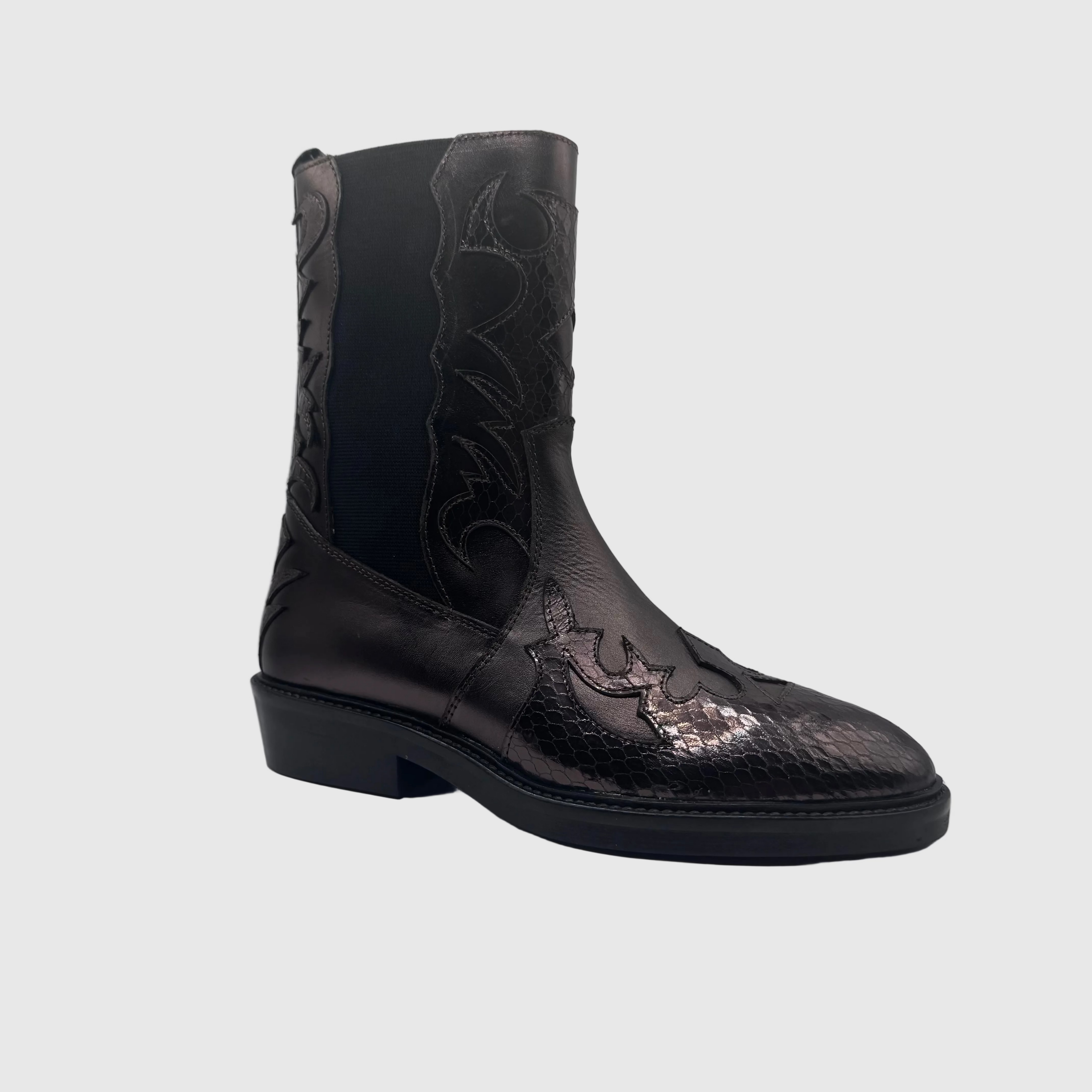 HIP Dames Western Boot Zwart — Vlammenmotief | Leer