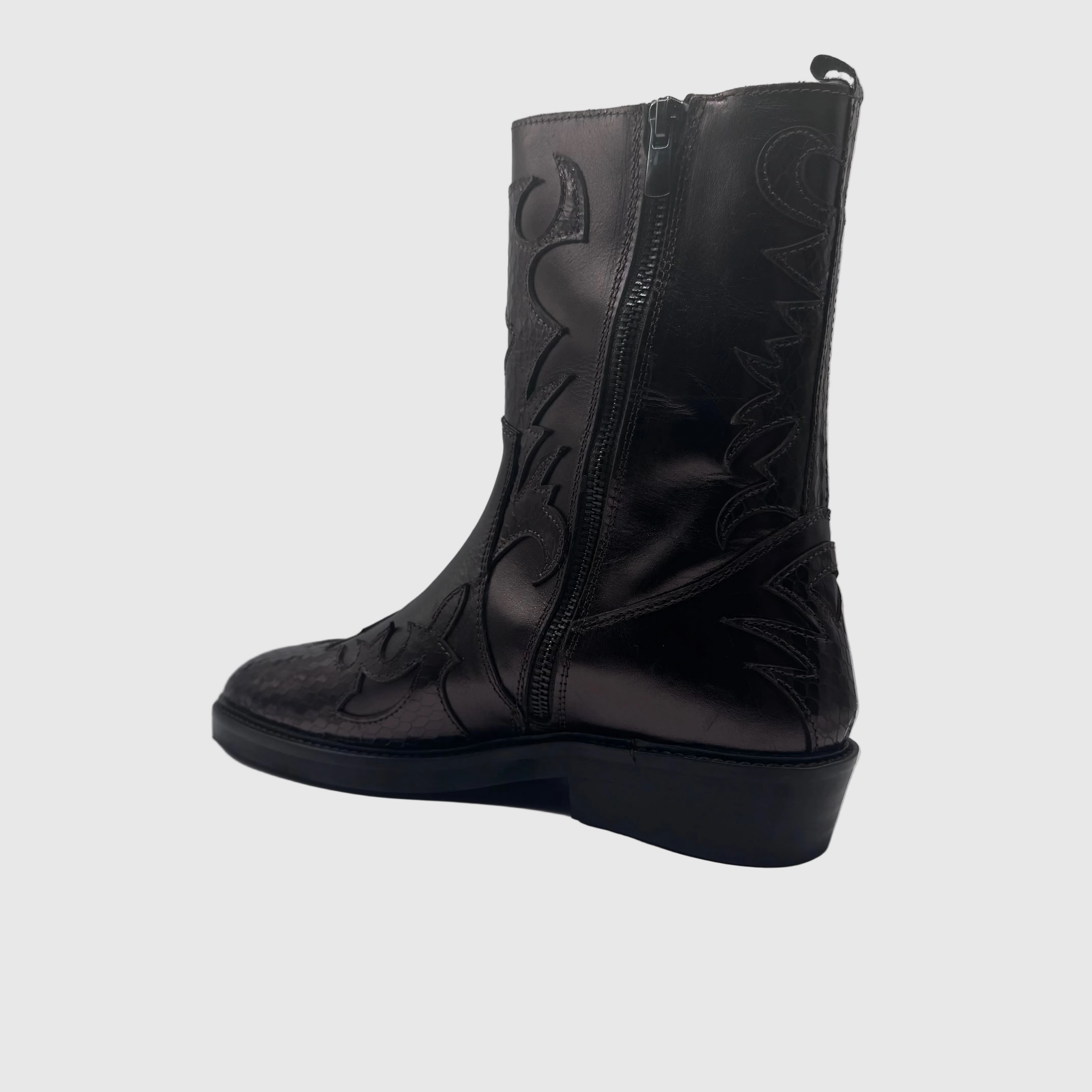 HIP Dames Western Boot Zwart — Vlammenmotief | Leer
