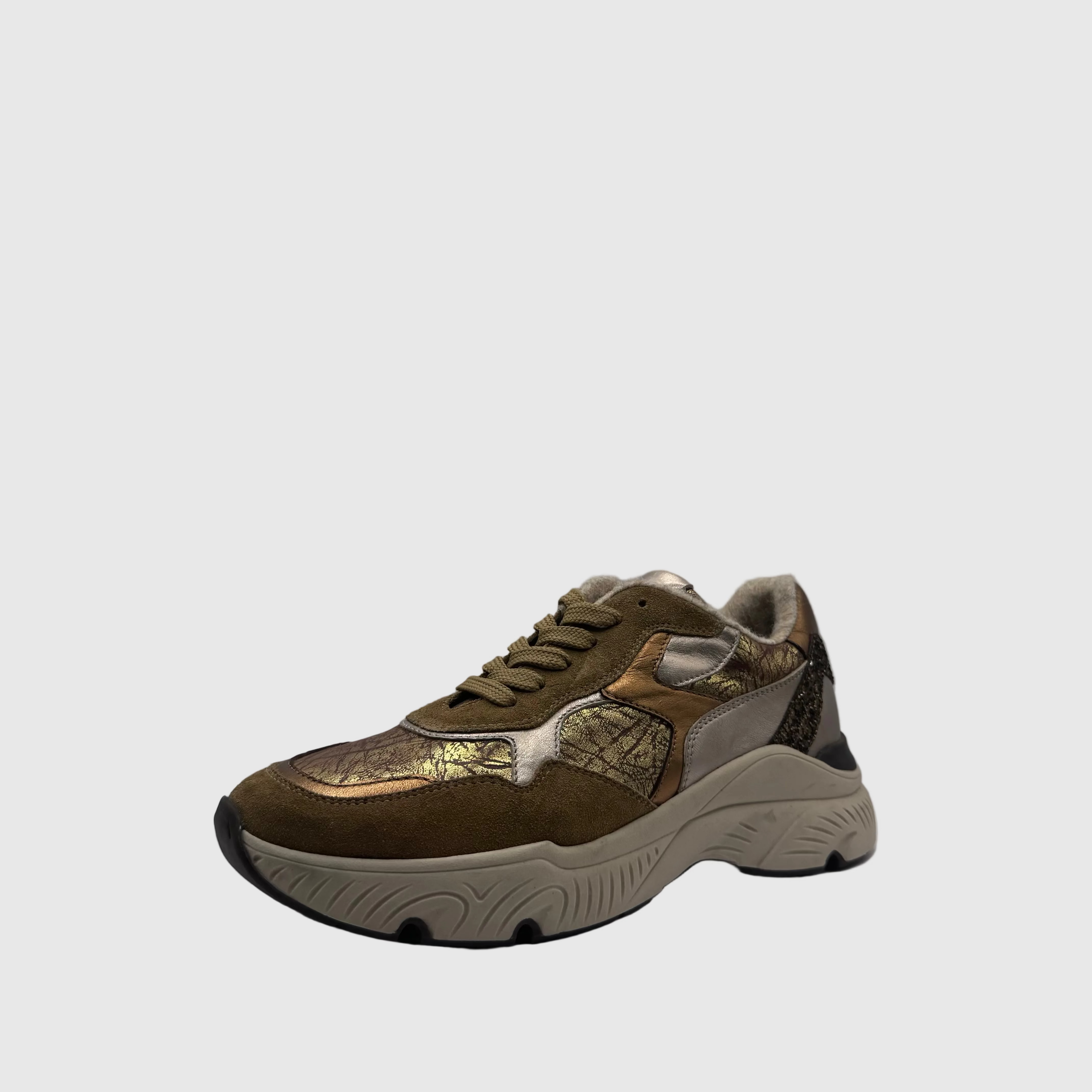 HIP Dames Sneaker Kaki — Metallic Print | Suède