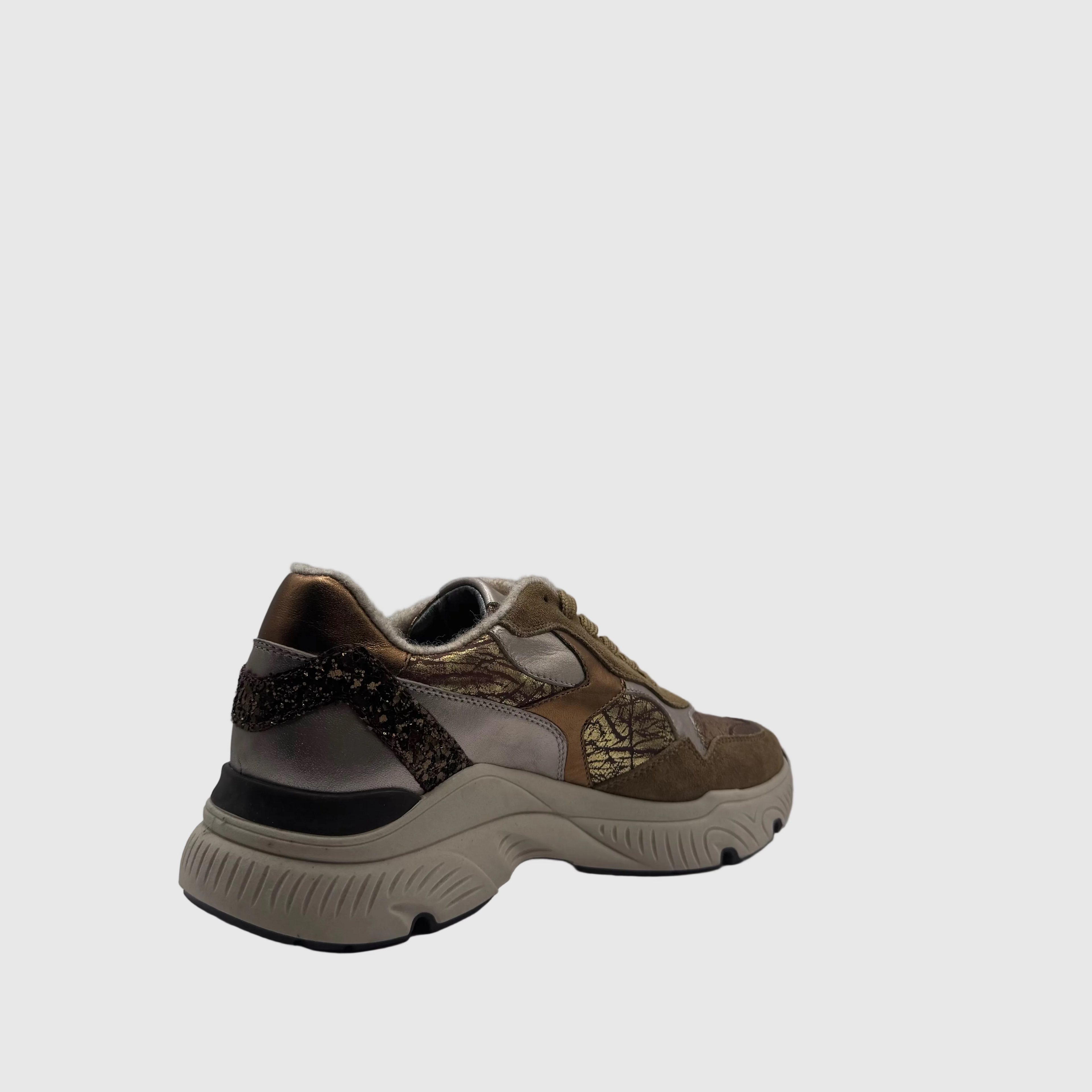 HIP Dames Sneaker Kaki — Metallic Print | Suède