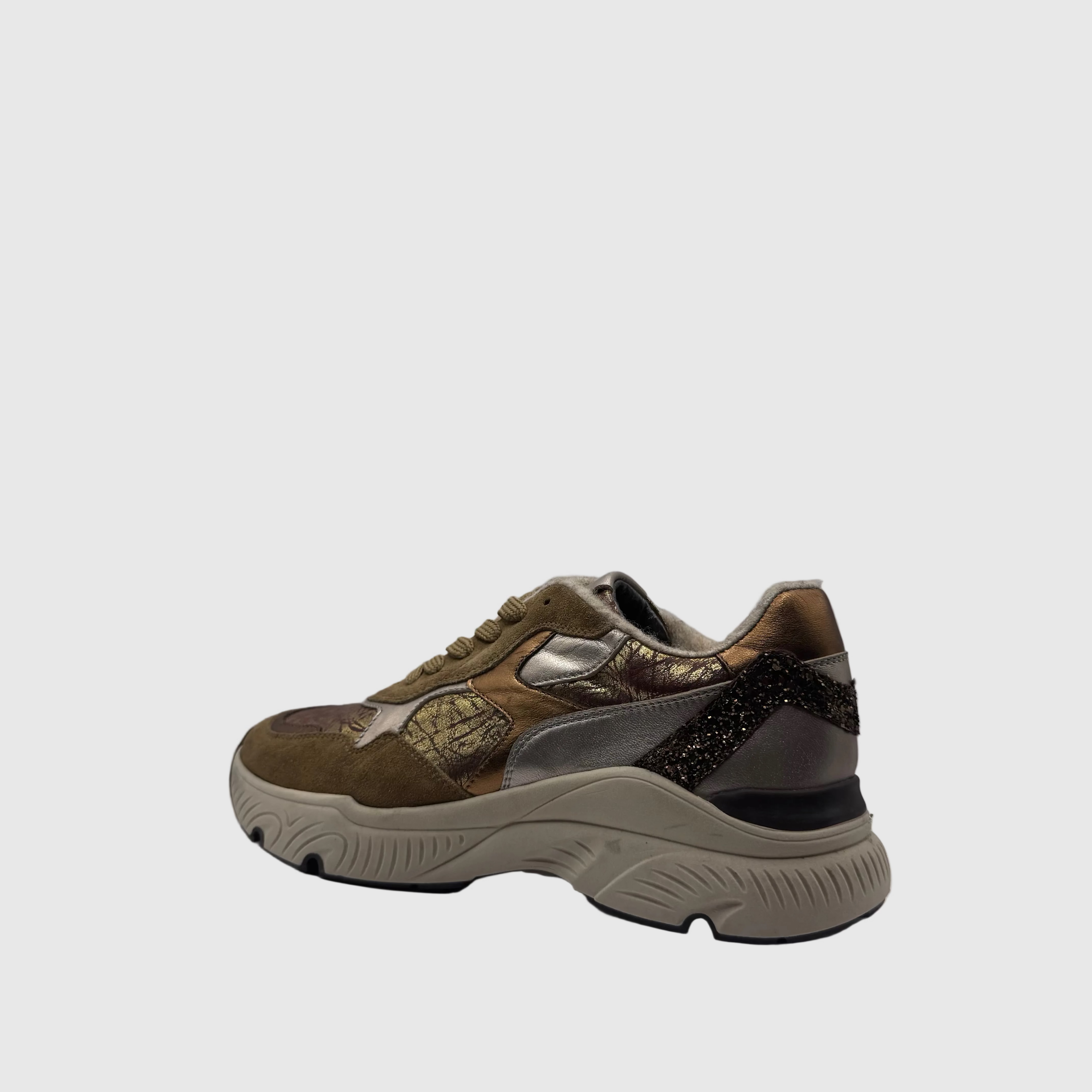 HIP Dames Sneaker Kaki — Metallic Print | Suède