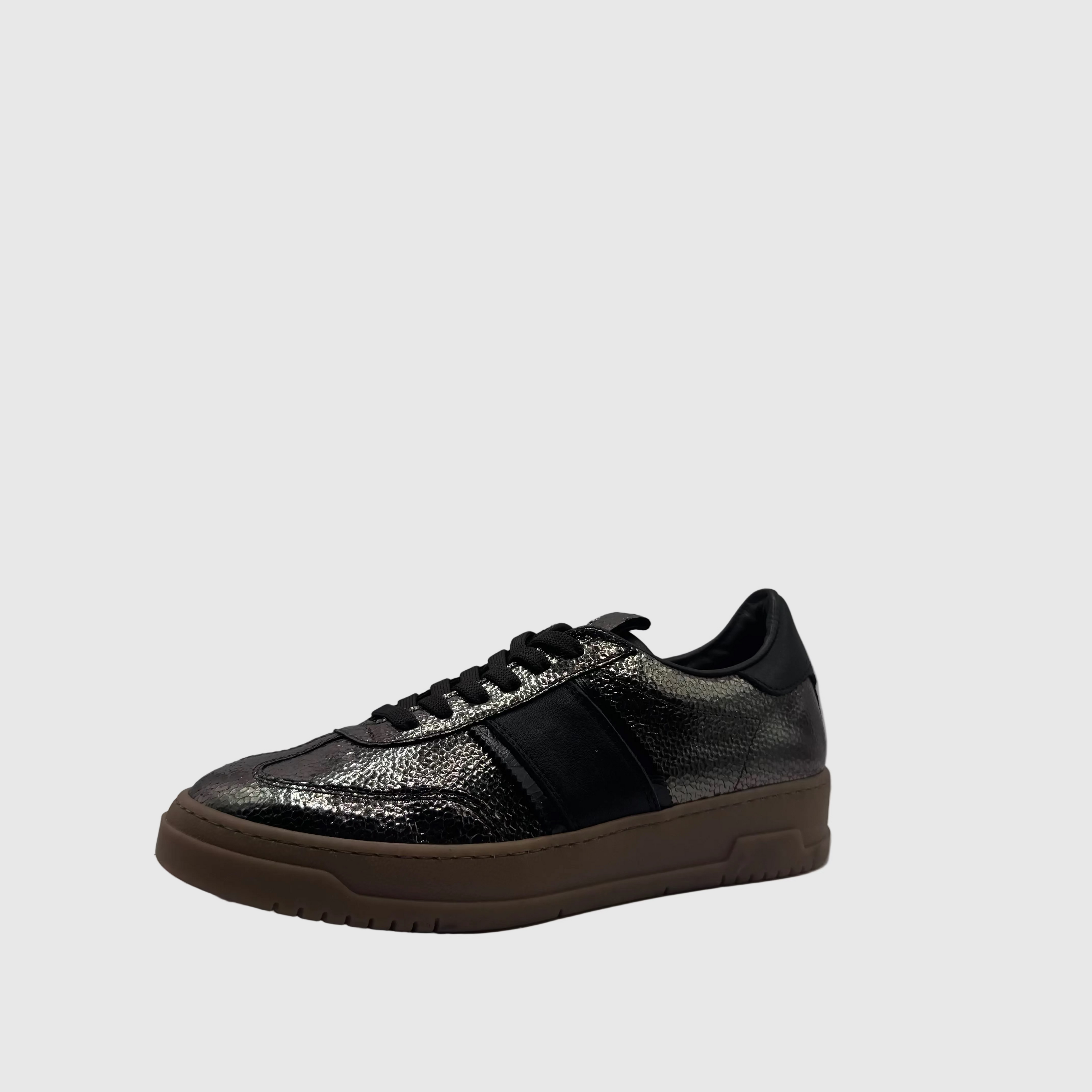 HIP Dames Sneaker Gunmetal — Gum-zool | Crackle-leer